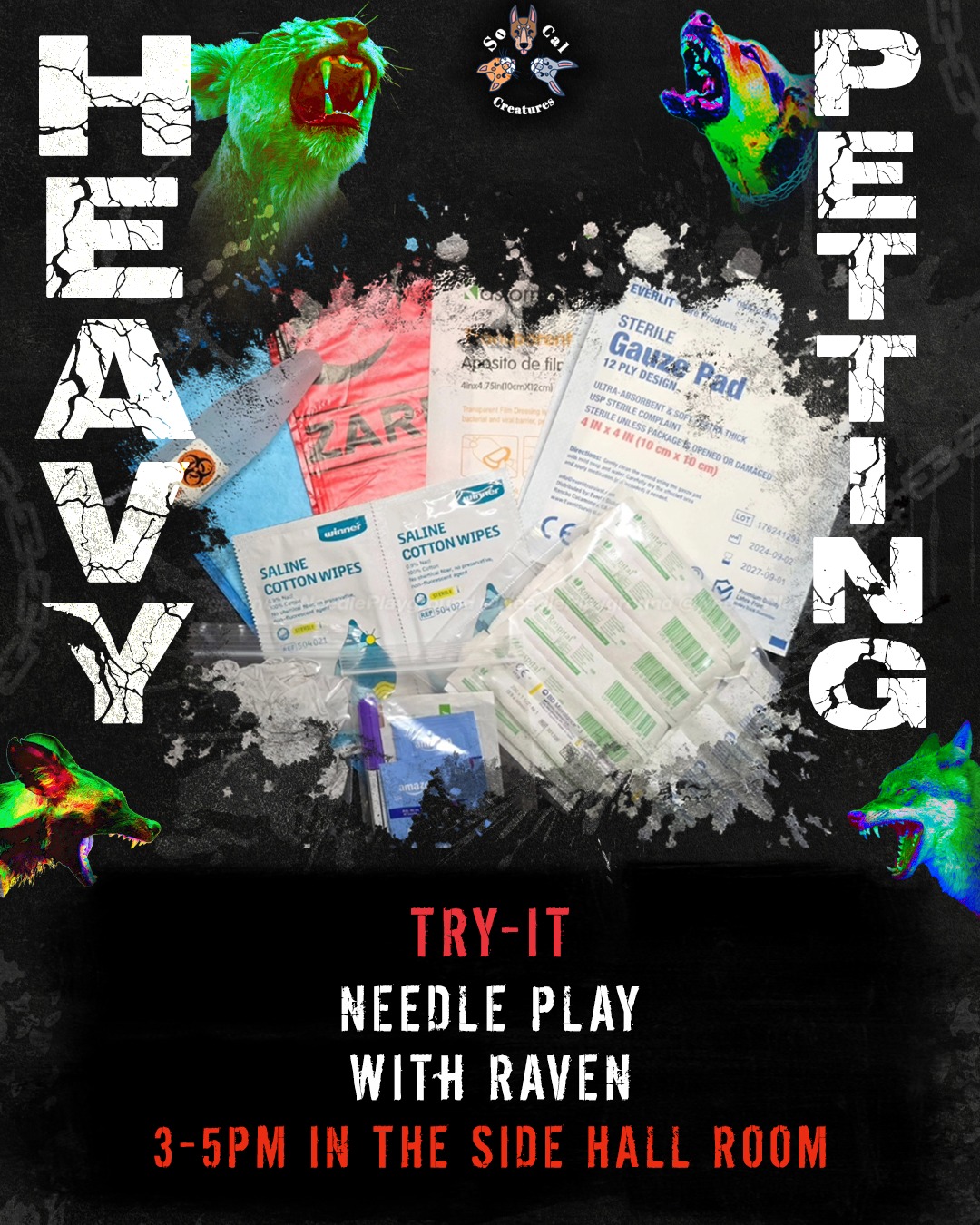 Experience NEEDLES at Heavy Petting this Saturday!
Try-It Booths are first come first serve. No more than 2 people in line at a time to preserve walkways.
Come for your taste of the vet ;) Presented by Raven @wickedwoodz805
---
Join us for the knottiest dark pet play event on April 11th at @910weho! Link in bio ๐ฅต