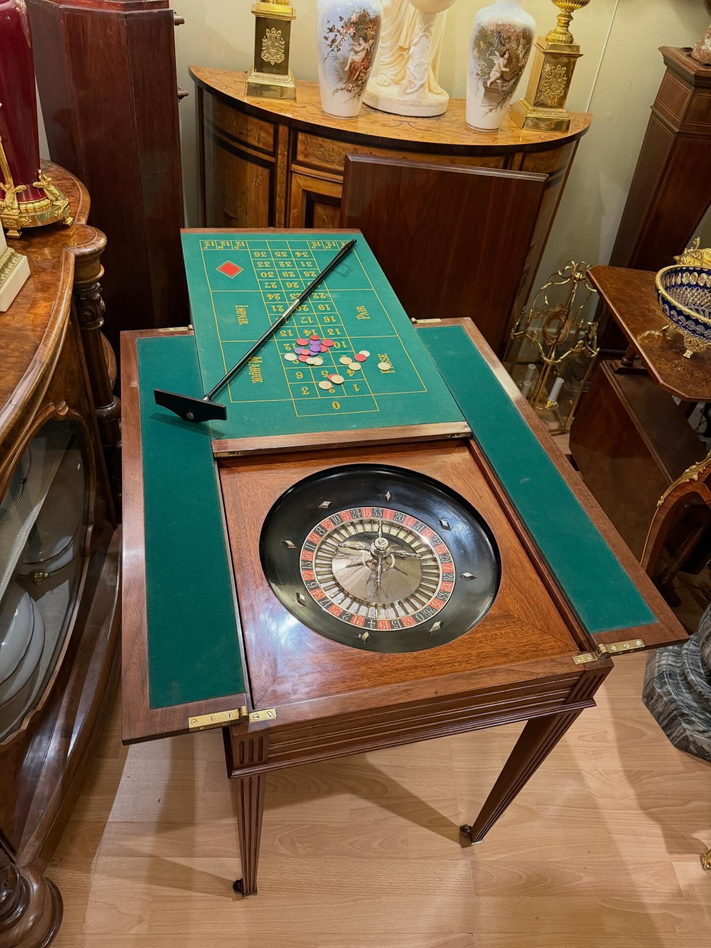 antique roulette/card table#immaculate condition# mahogany#original baize#portobello#website