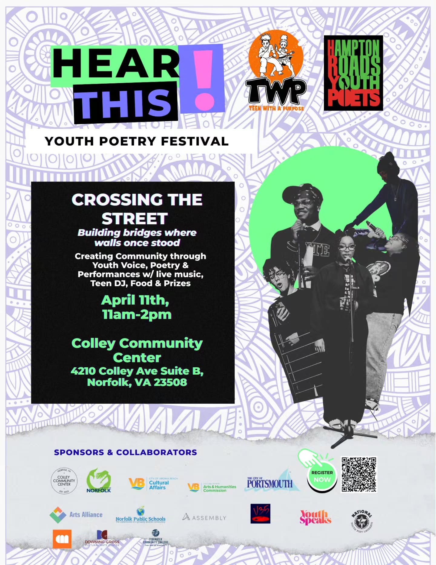 Come hang with @twpthemovement Saturday, April 11th from 11am to 2pm @colleycommunitycenter. Crossing the Street provides a space for youth to express their voices through poetry and performance.
#buildingcommunity #youthvoices #NFK #youthpoetry