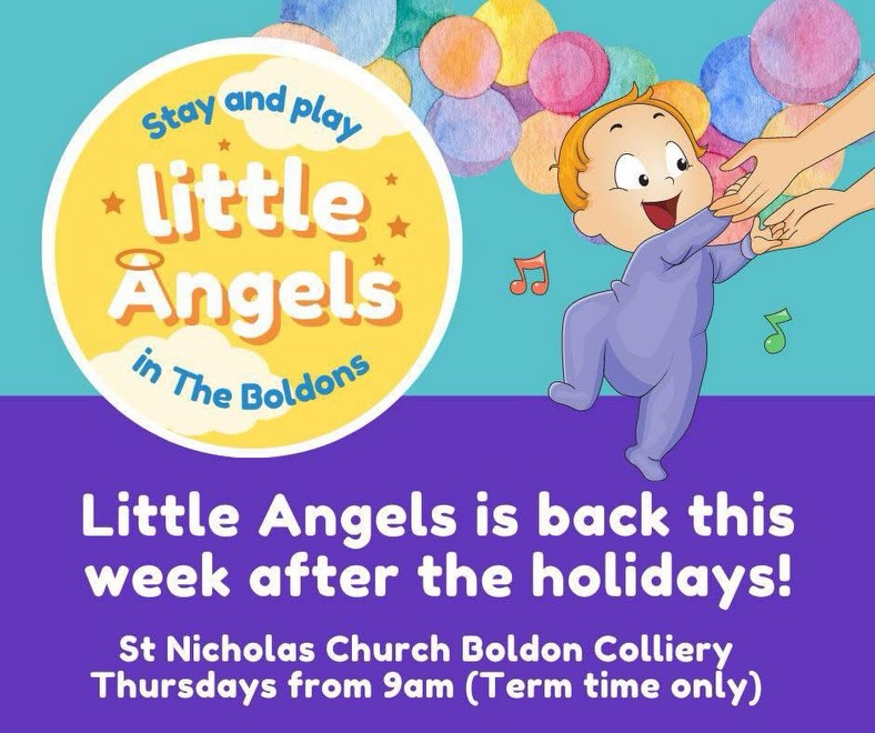 Our wonderful Little Angels Baby and Toddler Group is back on this week after our Easter break. Are you looking for a welcoming and friendly Baby and Toddler group in Boldon? We might just be the place for you.
😇 We meet on a Thursday at St Nicholas Church in Boldon Colliery from 9am. There’s no need to book, just turn up.
The group is open to any child and their parent or carer who is pre school. We serve strong coffee and delicious cakes. We have high quality toys for children to play with. We ask you to make a suggested donation of £2 per child for coming along, if you can - you can pay cash or card. At the end of our session we have a bible story and short prayer.
Hope to see you soon! Love from All the Little Angels Toddler Group Team 😇