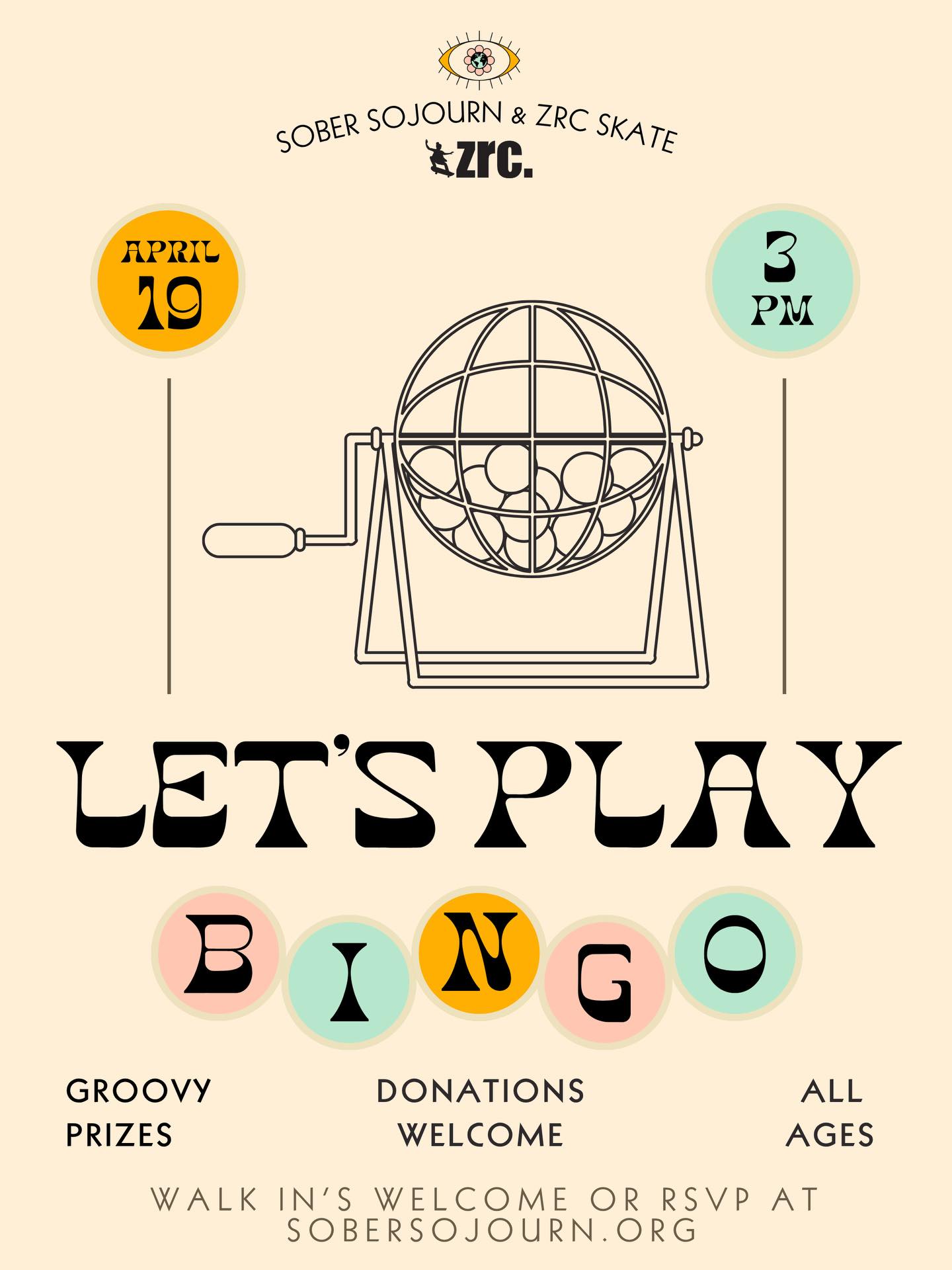 🍀This Sunday April 19th ~ 3pm @zrcskate it’s Bingo time! Free to play, donations always welcome! ✨ Groovy prices Include:
🍕 Pizza!
🛹 A free skate pass to @zrcskate
🪷 Ticket to Forest Bathing with @woodsong_guide led by @becnenow
✨And more!
Bowl will be open upstairs. Snacks and pizza available for purchase! Walk in’s welcome 😎
Rsvp at sobersojourn.org 🌏