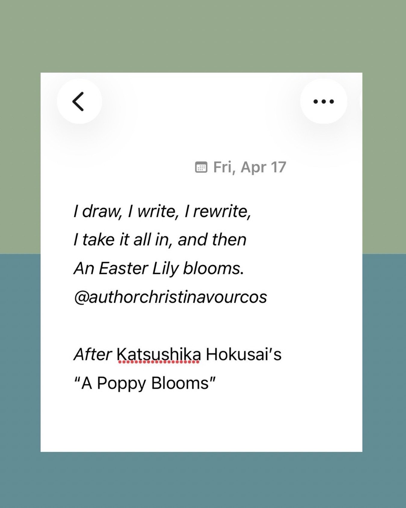 While I donât publish haikus in my poetry books, I love writing them to share on social media. Iâve been noticing some poetry prompts for National Poetry Writing Month that focus on writing an âafterâ poem, where you write a poem that is a response to another poem from a fellow poet.
I thought sharing creating one with haiku for National Haiku Poetry Day. Do you like to be inspired by others? I think itâs a good way to connect with each other and itâs needed more than ever. #Poetry #PoetryWriting