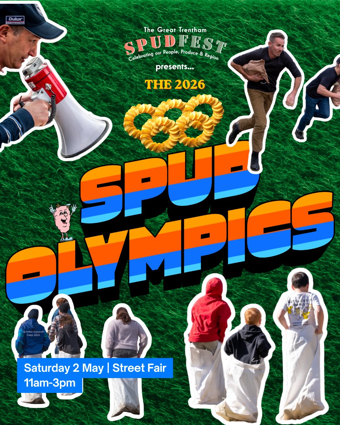SPUD OLYMPICS 🥔🏆
Street Fair | Sat 3
Ready… set… SPUD! Join the ultimate potato-powered showdown at Spudfest Saturday 😄
🥄 11:00am – Spud & Spoon Races
🪣 11:45am – Spud Sack Races
💬 12:30pm – Spud Pick Up Line Race - ✨ NEW RACE THIS YEAR ✨
🔥 1:15pm – The Mash Up Race
🥔 2:00pm – The Great Peel Off
💪 3:00pm – Tough Spudder (bring your strength!)
Whether you’re racing, cheering or just here for the laughs, this is peak spud fun, sponsored by R.A. & S.J. Lockhart.
Find out more →
http://trenthamspudfest.org.au/saturday
#victoriasheartland
#comebacktolife
#visitvictoria
#everybitdifferent
#visitmacedonranges
