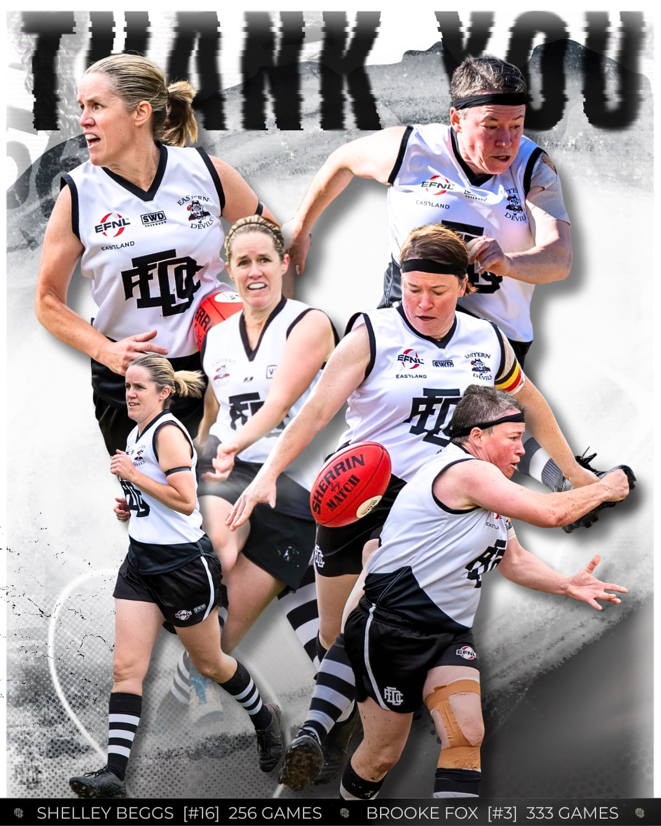 2 of the very best to ever do it.
Congratulations Beggsy and Foxy.
Pioneers. Trailblazers. Stalwarts.
Natural leaders, fierce competitors and the ultimate clubwomen.
They helped shape and change the landscape of women’s football for the better.
589 games between them. Countless accolades. And an impact that simply cannot be measured.
Join us this Saturday at Mulgrave reserve as we give them the send-off they deserve. Stick around in the clubrooms afterward to help us celebrate their stories. The bar will be open and the Anzac Day clash will be on!
