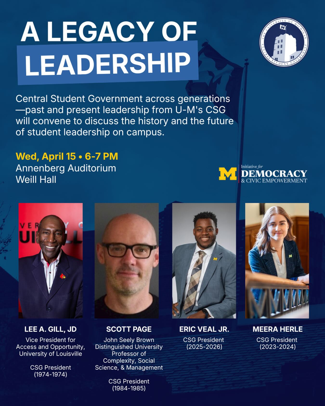 Join us TONIGHT to hear from CSG leaders, past and present, as we discuss the history and future of student leadership on campus!