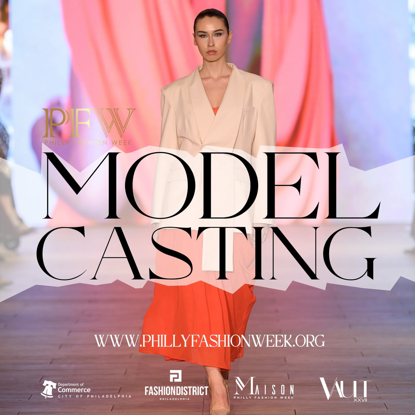 Philly Fashion Week 2026 Model Castings
The Official Philadelphia Fashion Week model casting 2026!! Model casting April 26, 2026 at 3pm Sharp:
Location: @vaultxxviievents | Vault XXVII 27 N. 11th St.
Use AMC entrance on Filbert St.
@fashiondistrictphl
We are casting female models 5’8 and up size 0-18 must wear high heels & Male Models 5’11 and up - All models must wear white fitted shirts and blue fitted jeans. Lady’s please wear high heels ‼️
All models must bring your model comp cards or a full body photo for us to keep. Please have a digital version of your cop card prepared to send / Airdrop
Strong Runway Presentations are a must!!!!
Photo credit @dreamscapestudios | Designer @iamchukscollins | Model @shelby.ritterson
.... Tag a amazing model in this post!!!!
#phillyfashion #phillyfashionweek #philadelphiafashionweek #fashionweek #pfw pfw26 phillyfashionweek2026 philadelphia philly fashion runwaymodel casting models couture readytowear cfda cfdaconnects fashionweekphilly fashiondistrictphiladelphia philadelphiafashionweek pridemonth philadelphia modelcasting runway fashionweekcasting