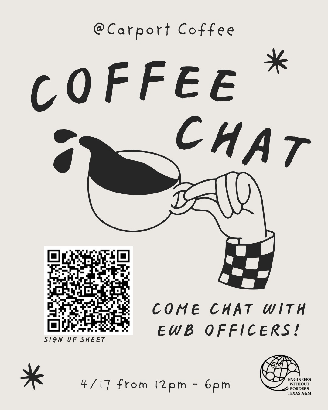 Come join us this Friday at Carport coffee! Get some advice from officers about ETAM, internships, or just come play around!