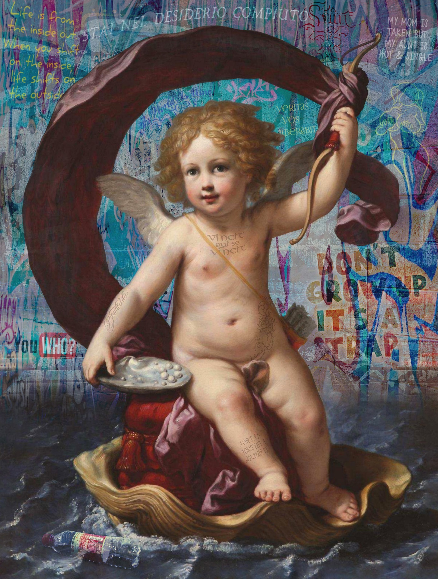 VERITAS VOS LIBERABIT by Marco Battaglini.
Enter the universe of Marco Battaglini, where classical beauty is reborn through fragments of our contemporary chaos.
In Veritas vos liberabit, innocence and truth collide with the noise of modern culture: graffiti, symbols, and hidden messages layering over a timeless figure. The myth is no longer distant or sacred: it is rewritten, questioned, and lived in the present.
Battaglini’s new mythology speaks of transformation; where purity is challenged, truth is unveiled, and freedom emerges through awareness. The divine becomes human, the eternal becomes now, and the viewer becomes part of this evolving narrative.
Truth doesn’t belong to the past. It lives through you.
#ContemporaryMythology #VeritasVosLiberabit #battagliniart