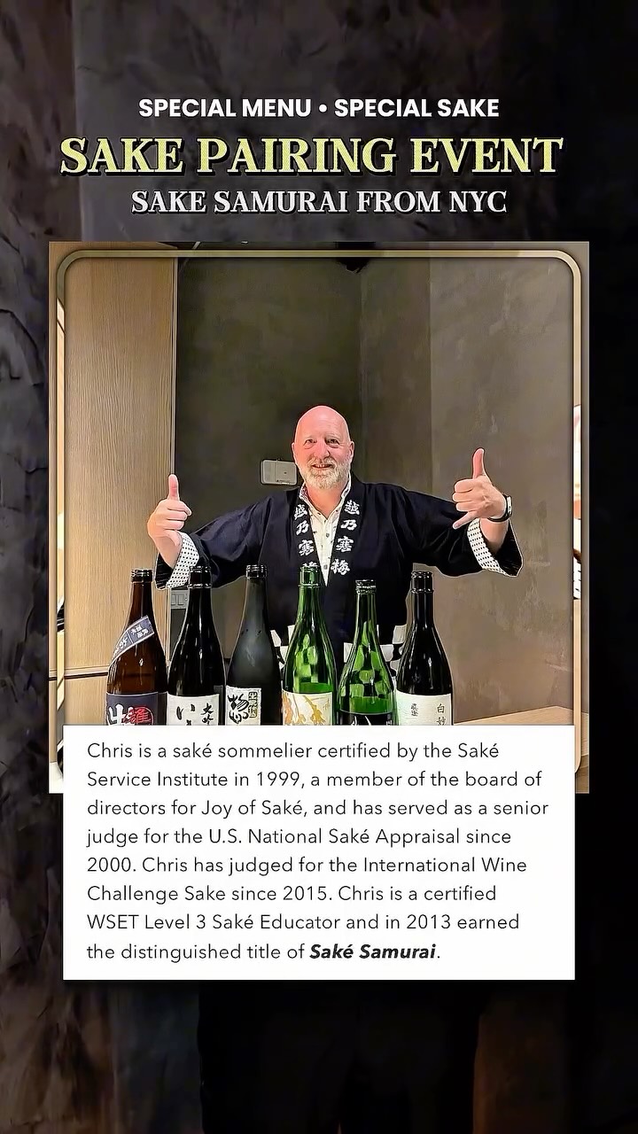 🍶✨ Saké Pairing Event at Kaiseki Sanga ✨🍶
Join us for an exclusive evening with Saké Samurai Chris Johnson on April 24, 2026 ✨
Chris is a renowned saké sommelier certified by the Saké Service Institute in 1999, a board member of Joy of Saké, and a senior judge for the U.S. National Saké Appraisal since 2000. He has judged for the International Wine Challenge Sake since 2015, is a WSET Level 3 Saké Educator, and in 2013 was honored with the distinguished title of Saké Samurai.
Experience an unforgettable night of specially curated saké pairings with Kaiseki Sanga’s exquisite dishes, guided by one of the world’s leading saké experts. 🌸
📍 Kaiseki Sanga
📅 April 24 • One Day Event.
🕗 5:30 PM & 8 PM 🥢 $350 course meal & sake pairing experience.
🍶6 kinds of sake
🔗 Book your table now. Link in bio.