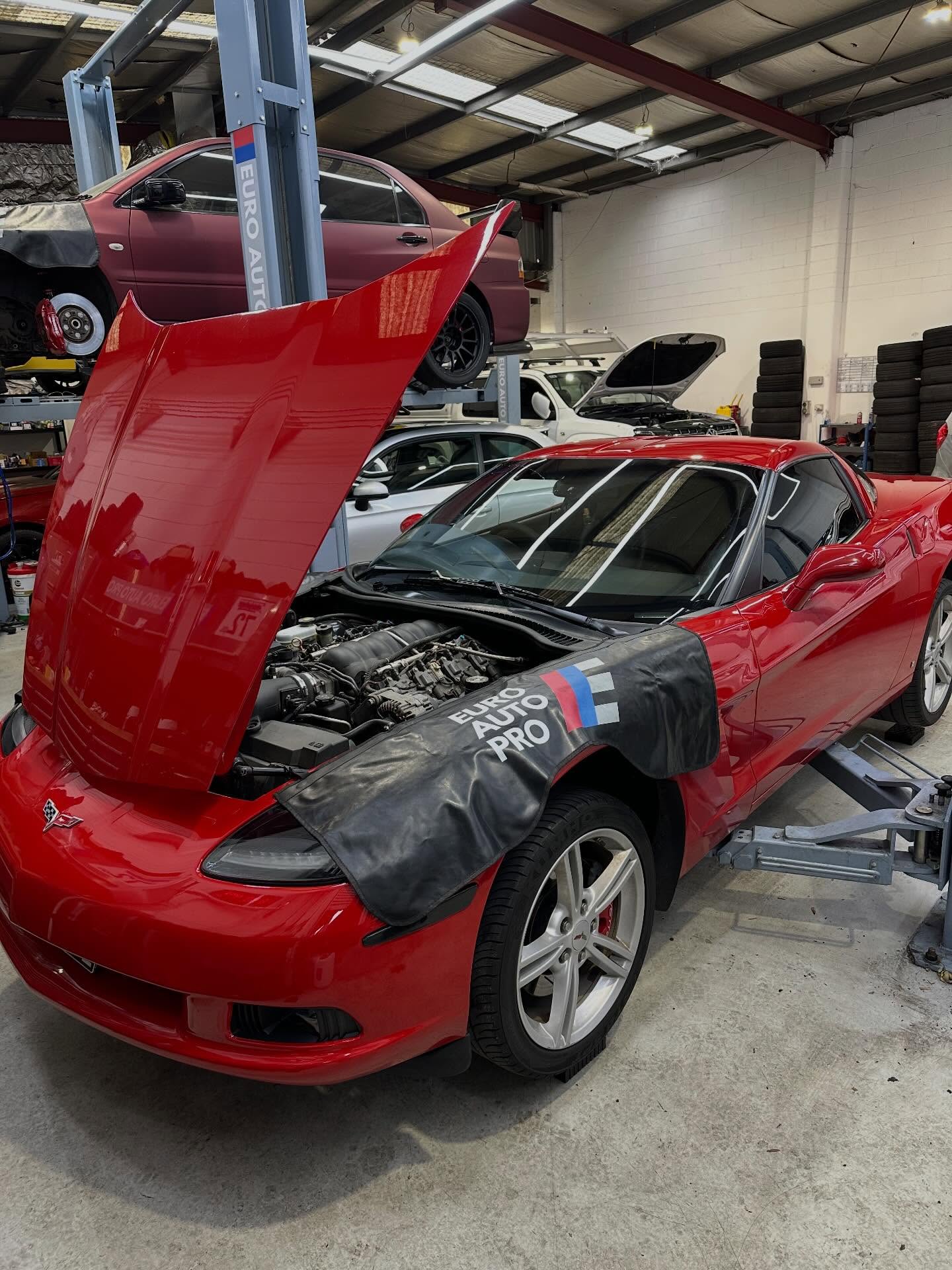 Stunning red Corvette through the doors for a post purchase service and check over. We did an engine oil service, spark plugs and leads, diff, brake and transmission fluid change. Fixed up a coolant leak as well and she’s good to go!
