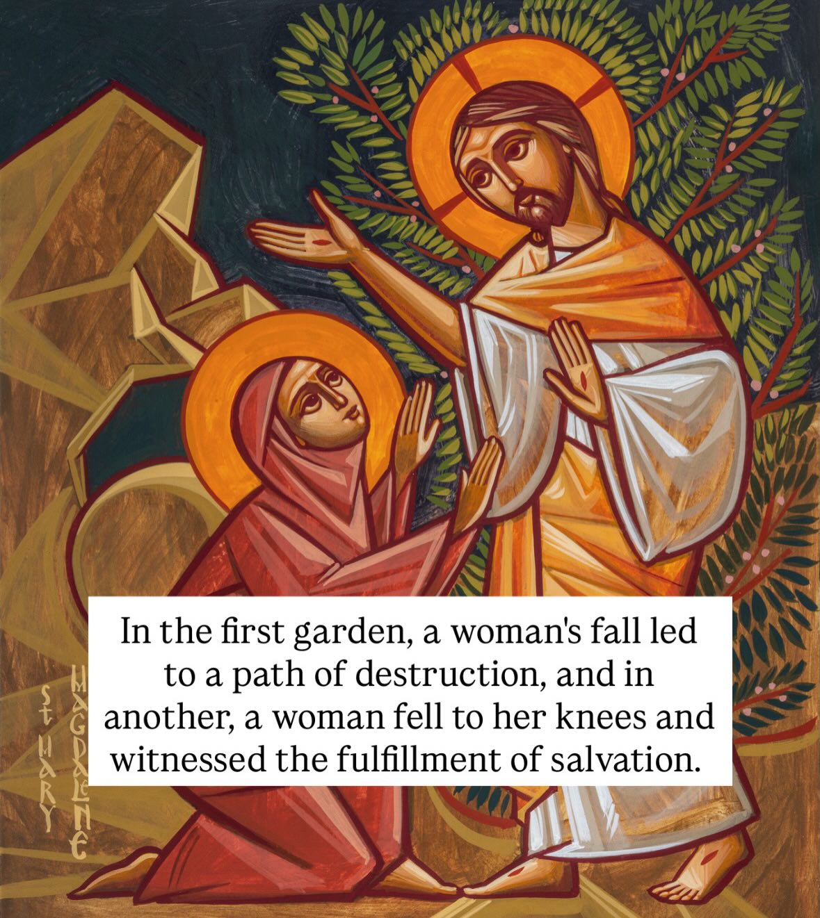 Mary Magdalene showed up to an empty tomb, weeping, searching for her Lord. She begged the gardener for any information he might have.
And as soon as He uttered her name, she recognized her Beloved.
Right there, in another garden, a turning point in humanity took place.
Our Lord came for this purpose. To redeem the grave turning point that scarred His creation in the first garden.
📷Icon of St. Mary Magdalene by Fadi Mikhail @ukcopticicons
...
Read the entire blog post in this week’s newsletter on my Substack, “Sacred Ordinary | Vol. 14: Redemption in the Garden”