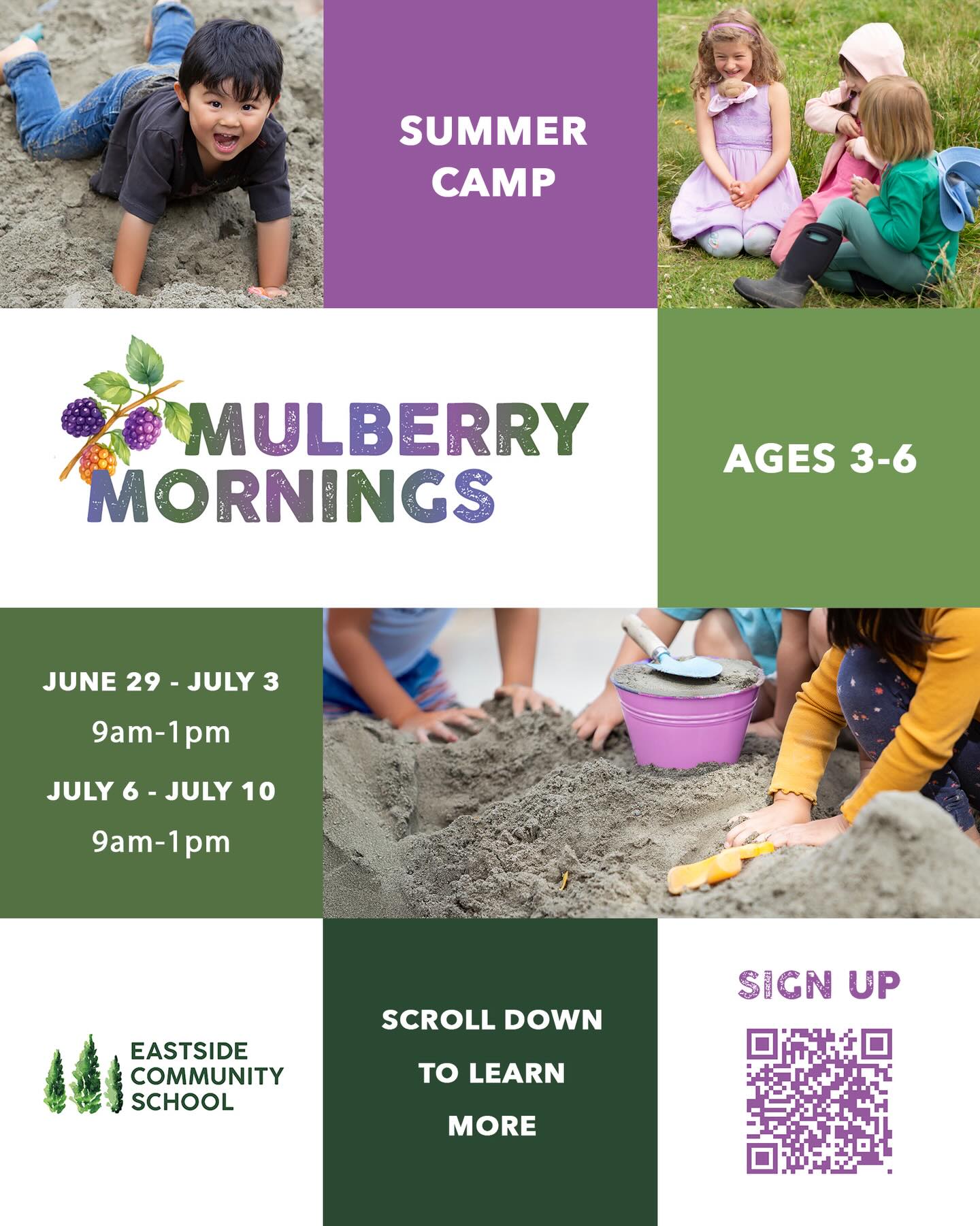 🌿✨ Mulberry Mornings Summer Camp (Ages 3–6) ✨🌿
Mulberry Mornings is a joyful, nature-rich early childhood summer camp designed to give young children a gentle, playful start to their day - entirely outdoors, with shade provided. Rooted in Waldorf principles, each morning follows a comforting rhythm of “in-breath” and “out-breath,” balancing guided activities with plenty of open-ended free play to support healthy development, creativity, and social connection.
🌼 Use link in bio for more info and to sign-up.
#ECS #eastsidecommunityschool #waldorf #summercamp #issaquahkids