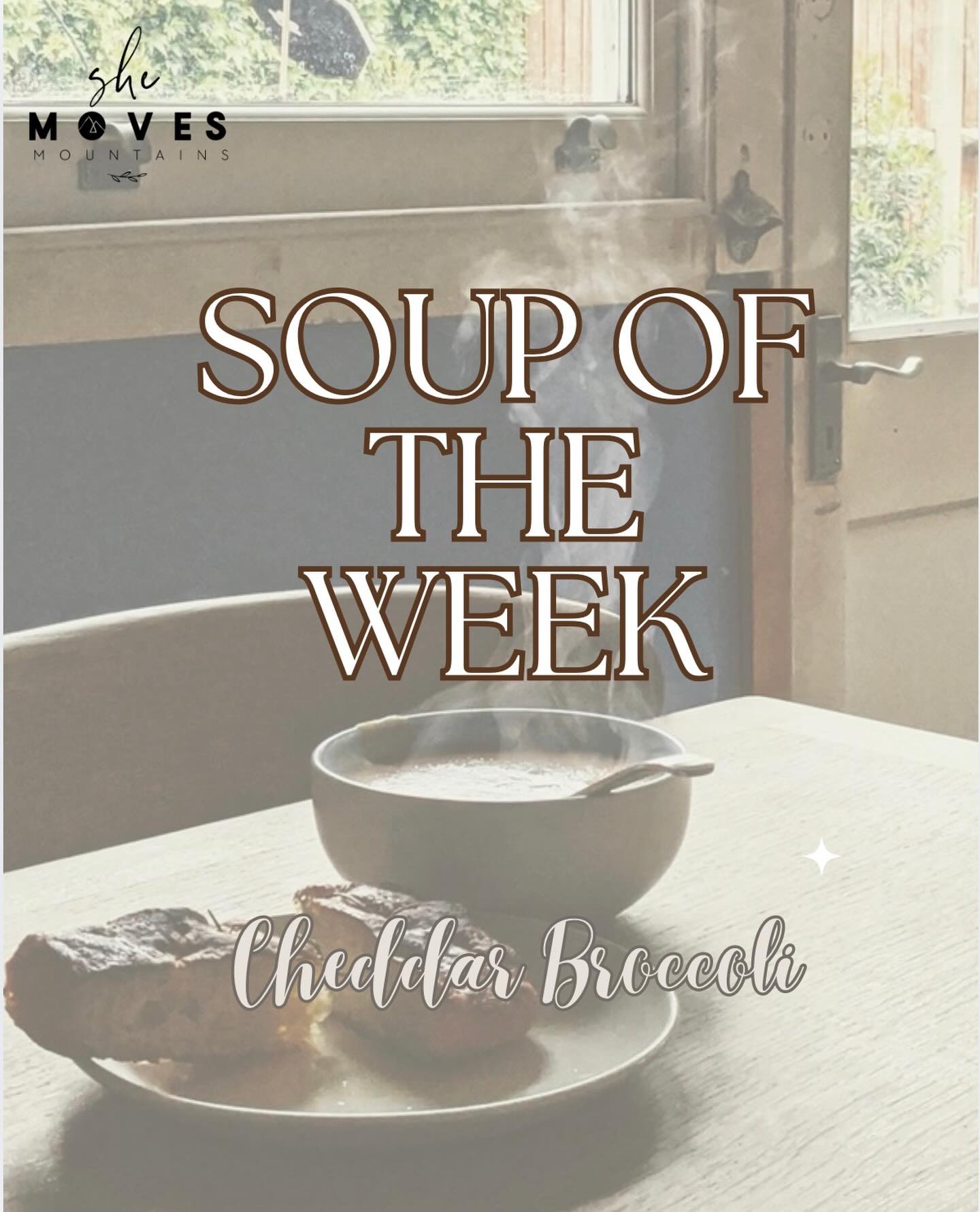 Hellllo!! 🤍 Happy Thursday!!
Aka SMM DAY!!
The soup tonight is Cheddar Broccoli 🥦 🧀
It is not gluten free.
SEE YOU AT THE TABLE 🪑🤍✨
