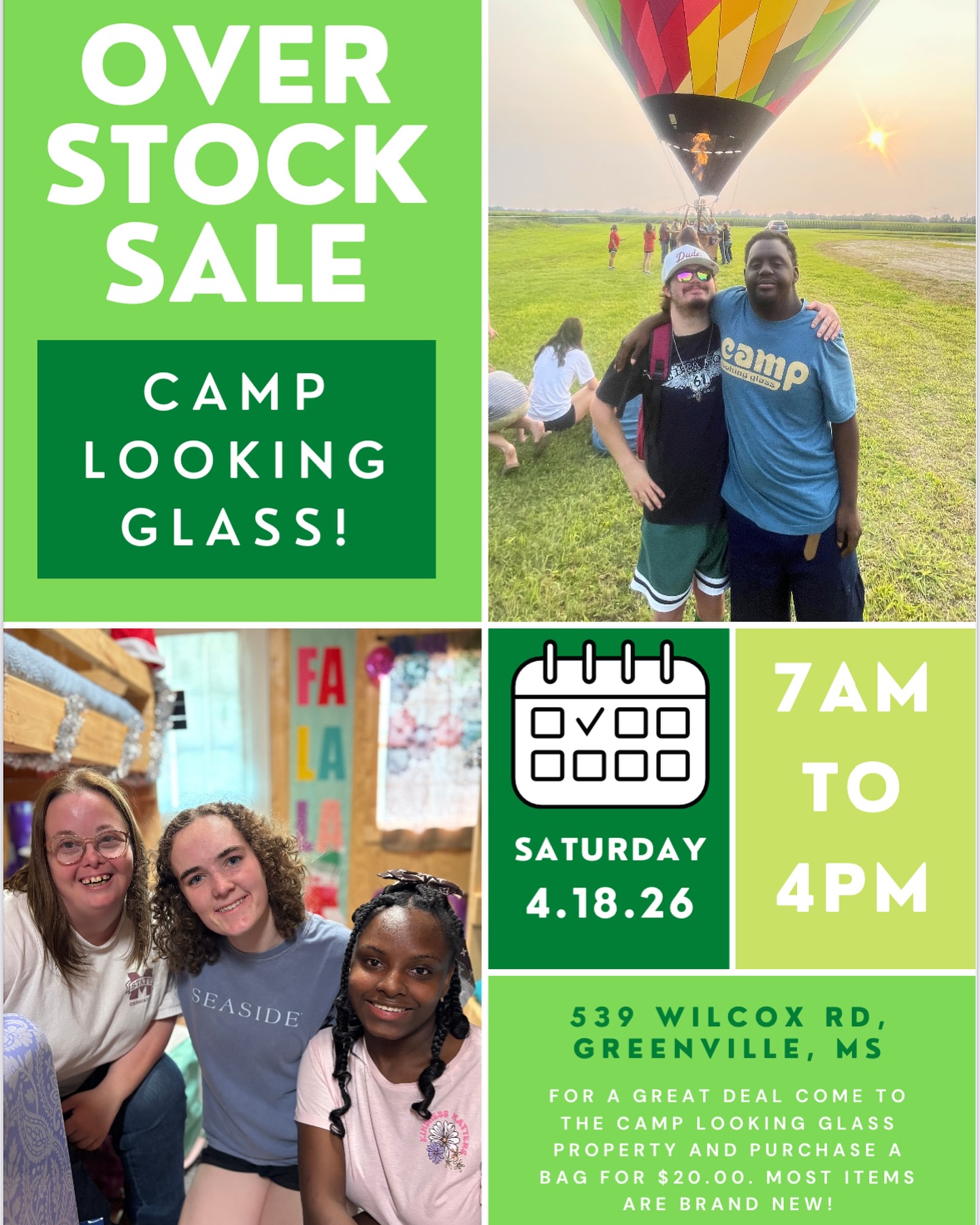 TOMORROW! Head to the camp land for our overstock sale!
🏡 Household items
🎉 Holiday items
🧸 Toys
🧺 Linens, curtains, towels, etc.
💍 Jewelry, accessories, and more
👗 Clothes
$20 per bag, as much as you can fit in the bag. Some electronics and other items will be priced individually.
Sale is on the camp land, 539 Wilcox Rx, from 7AM - 4PM. SEE YOU THERE, BRING FRIENDS! 🐸
