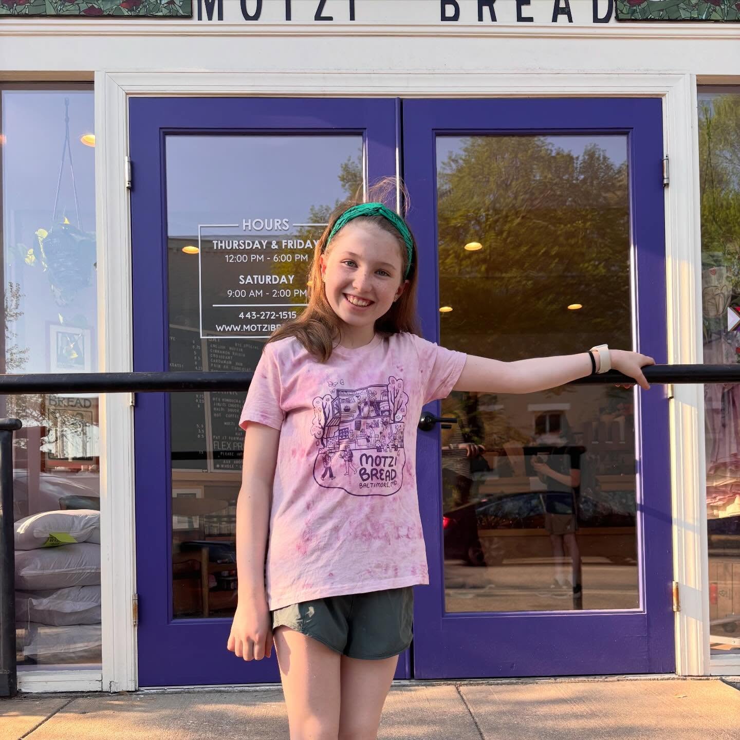 A very special edition of the Motzi Bread t-shirt! Naturally tie-dyed with cochineal by Blue Light Junction, the pink hues echo the cherry trees featured on the t-shirt.
🌸
Each is hand dipped and swirled and is therefore unique.
🌸
We now have youth sizing for both the special edition and our standard t-shirt.
🌸
T-shirt design by @katehaberer, printed by @sagescreenprinting, tie dyed by @blue.lightjunction . 💙🌸👕 Modeled by a kiddo who has grown up on our bread since we were a cottage food business in 2019 (she is especially a focaccia fan) and @spiral.spiraling who designs our floral arrangements!