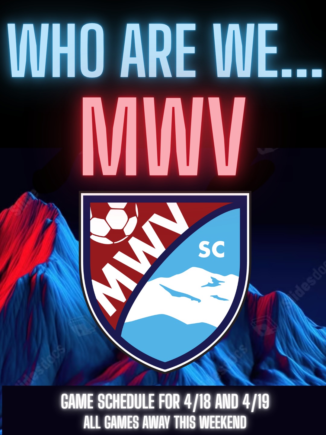 Starting spring off strong! All are away games while the fields dry out. This is the game schedule for 4/18 and 4/19! Who are we... MWV!!!
#Soccer #MWVSC #WeekendSoccer #GameDay #YouthSoccer