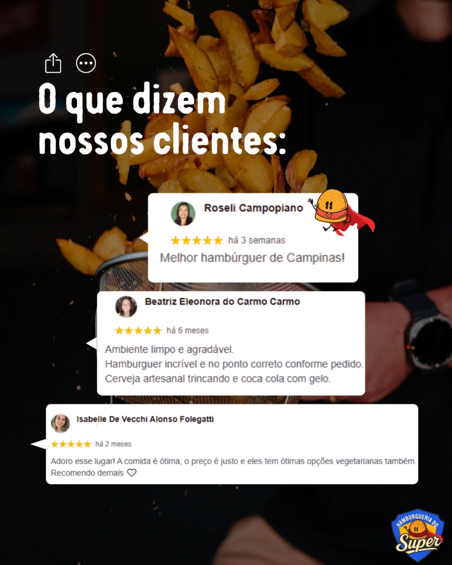 Quem prova, fala. E a gente só confirma 😏🍔
Nossos clientes já sabem: aqui no Super você encontra hambúrguer artesanal de verdade, com ingredientes selecionados, e aquela qualidade que faz querer pedir de novo.
Agora é sua vez de descobrir por que a gente é tão bem avaliado.
Viva essa experiência 🍔✨
#HamburguerArtesanal #BurgerCampinas #DeliveryCampinas #LancheArtesanal #FoodLovers