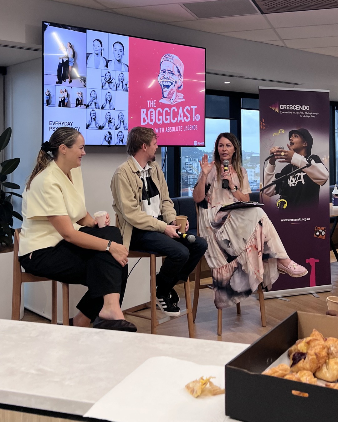 Thanks to Brad from @theboggcastnz and Jess from @everydaysolitude for speaking at Crescendo's podcasting breakfast event yesterday.
Both Brad and Jess record their podcasts at Crescendo. Click to see their setups.
Thanks also to @kate_rodger for being an amazing host. See you in the studio soon. 🎤