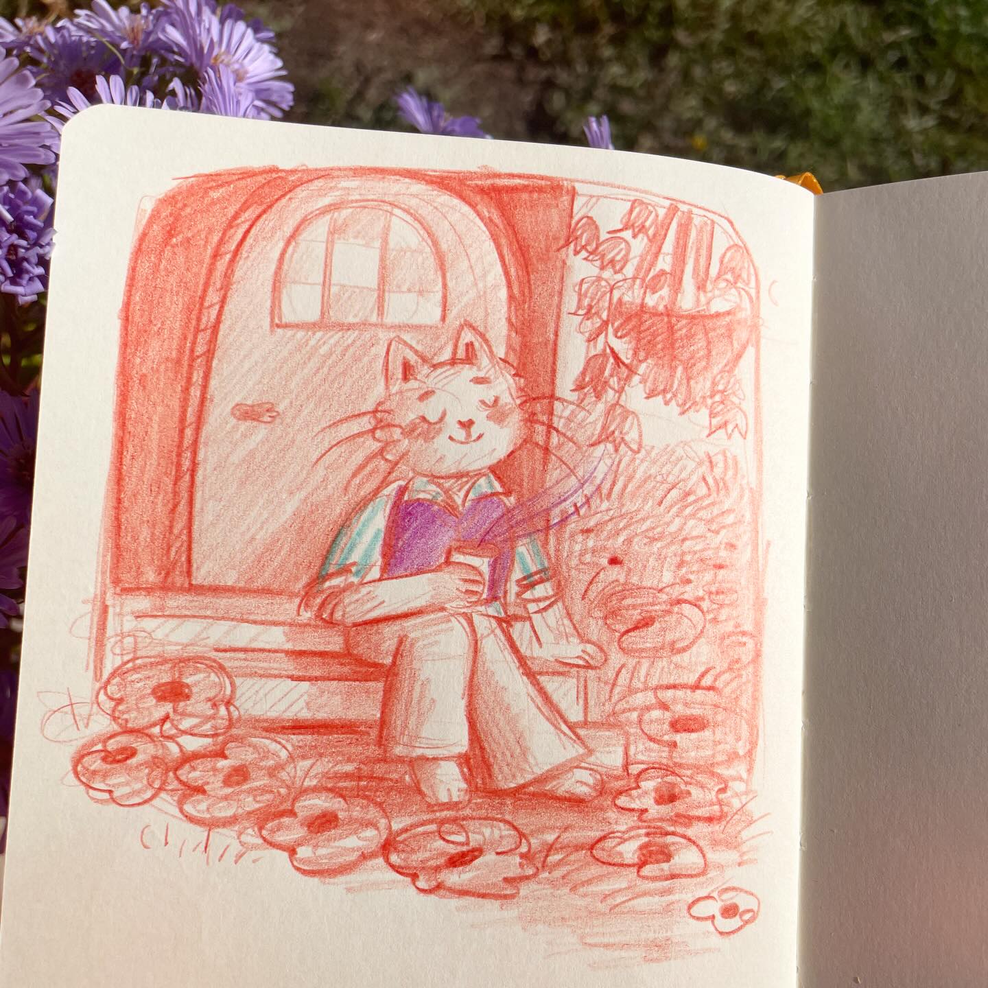 I love porches. ☕️🌷🐝
Just something so comforting
about the safety of a home
& the openness of the outside.
To listen to the birds and watch life happen everywhere.
I also love cats. Especially with cute outfits.
Love, Sofi
#characterconceptart #charactersheet #catcharacterdesign #sketchoftheday #porchlife