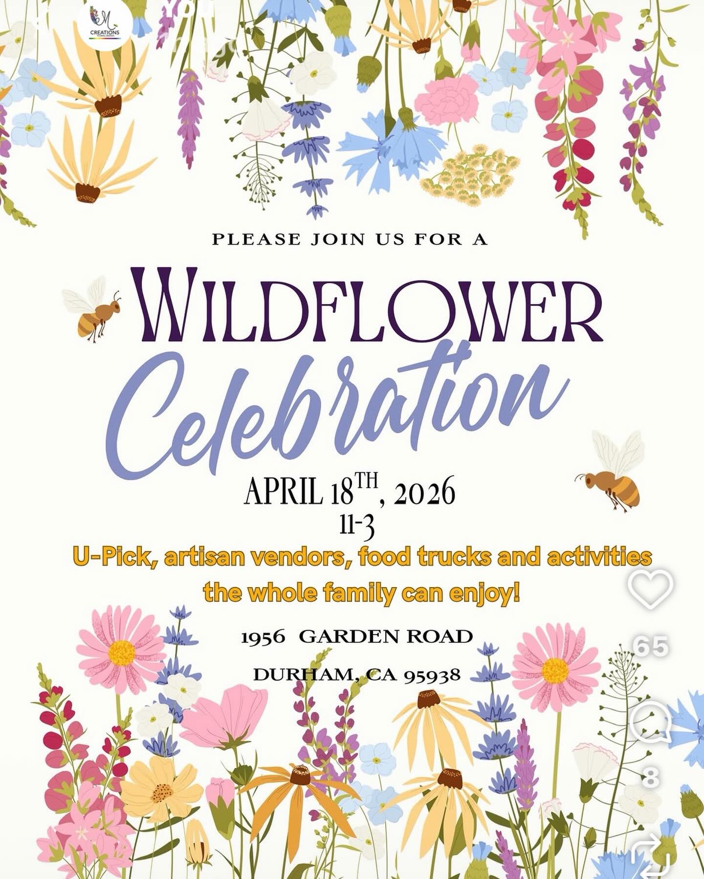 This Saturday… The Wildflower Festival!! You don’t want to miss it. @gardencreekfarmca