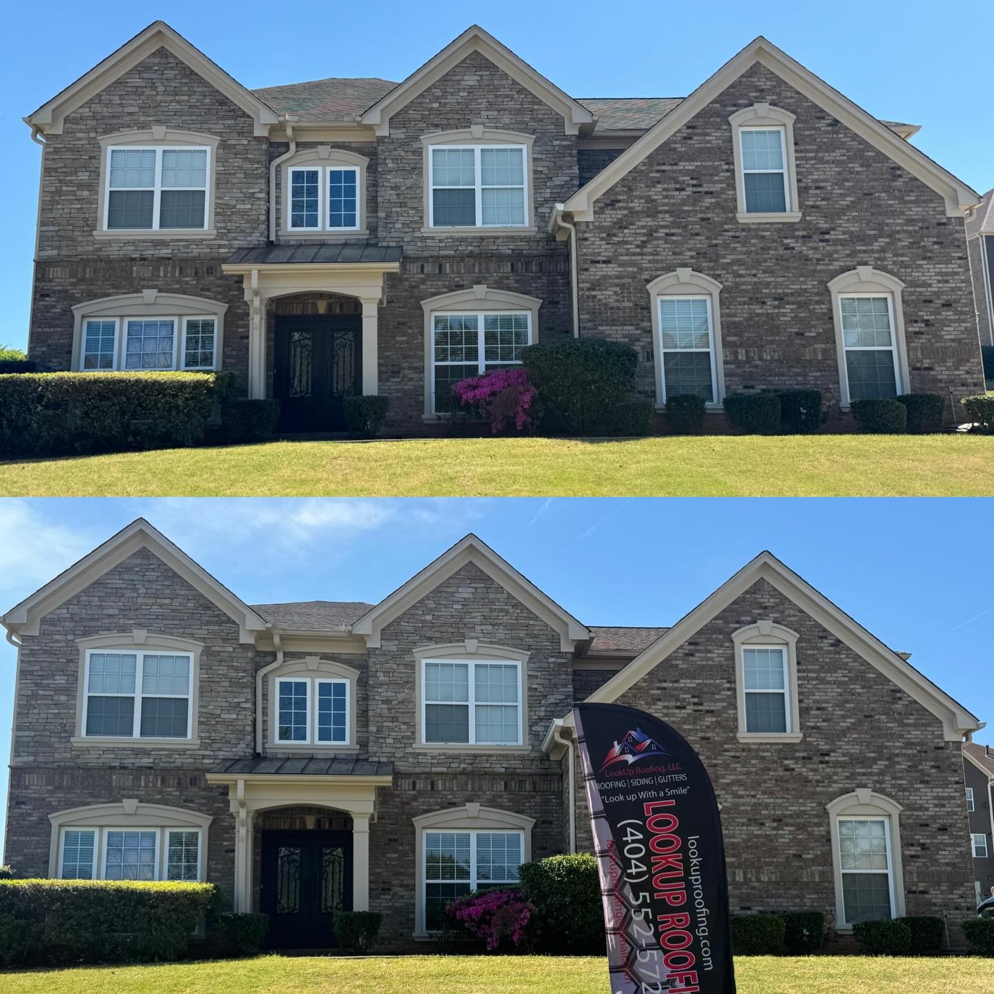 Before and after photos of a New Barkwood HDZ Timberline Shingle Installment…
