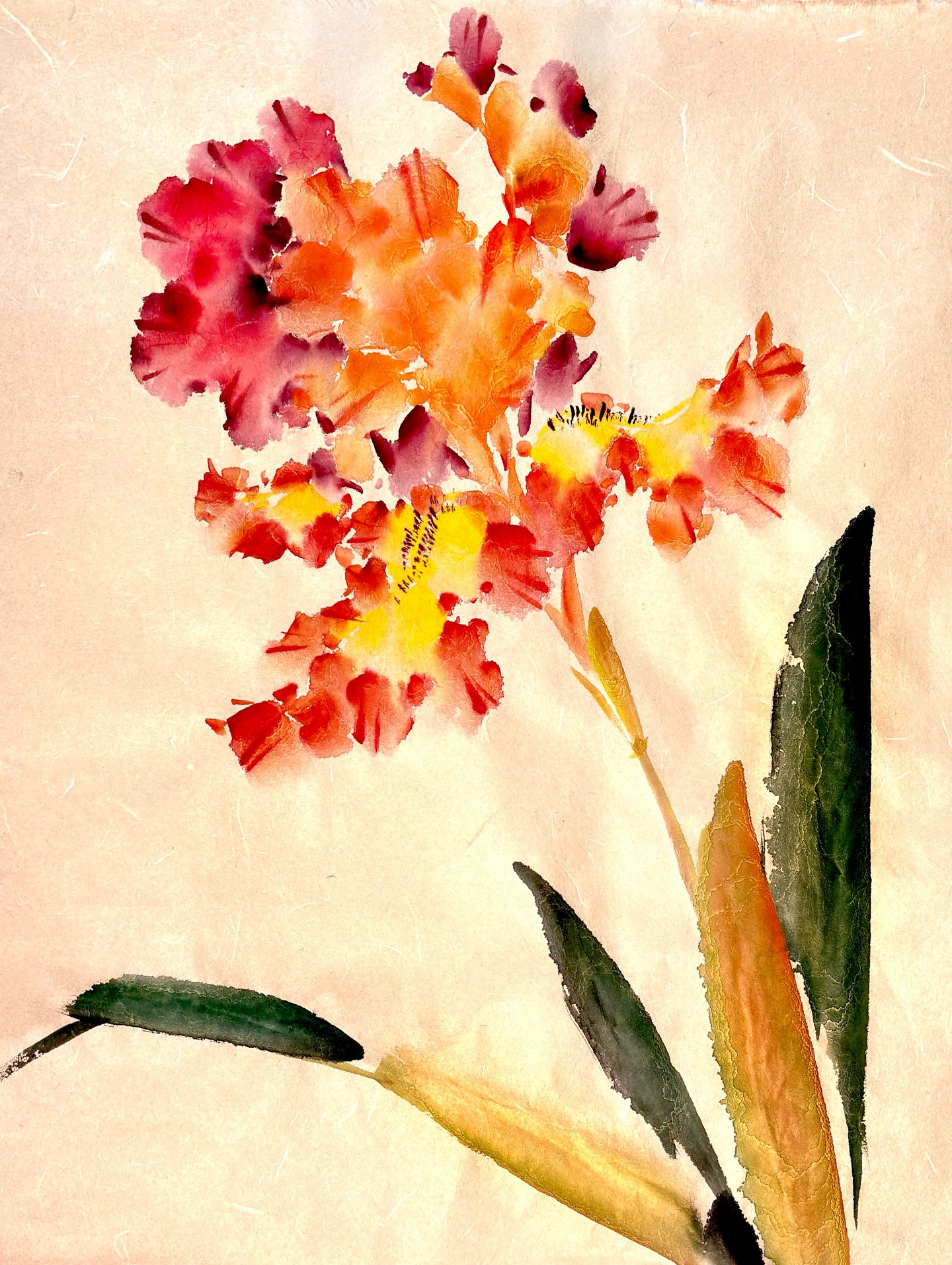 Spring classes start today with #iris @mayeefutterman.com @huntingtonbeachartcenter #chinesebrushpainting #flowers #dragoncloud #watercolor