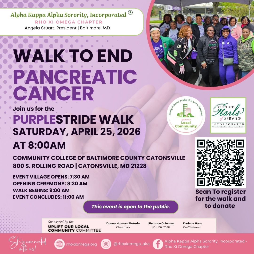 ๐ Letโs show up and show out for a cause that matters ๐
Rho Xi Omega ๐๐ invites you to support the Pancreatic Cancer Action Network by joining the Walk to End Pancreatic Cancer. This powerful event is open to the public, and we need YOU with us every step of the way.
Weโre also calling on volunteers to help make this experience impactful and seamless. Opportunities include:
โจ Food & beverage station
โจ Cheer squad energy
โจ Water station support
โจ Course marshals
โจ Greeters
๐ Tap the link in our bio to register and donate. Letโs walk with purpose and make a difference together.
#AKA1908 #RXO1988 #WalkToEndPancreaticCancer #PanCAN #ServiceToAllMankind ๐