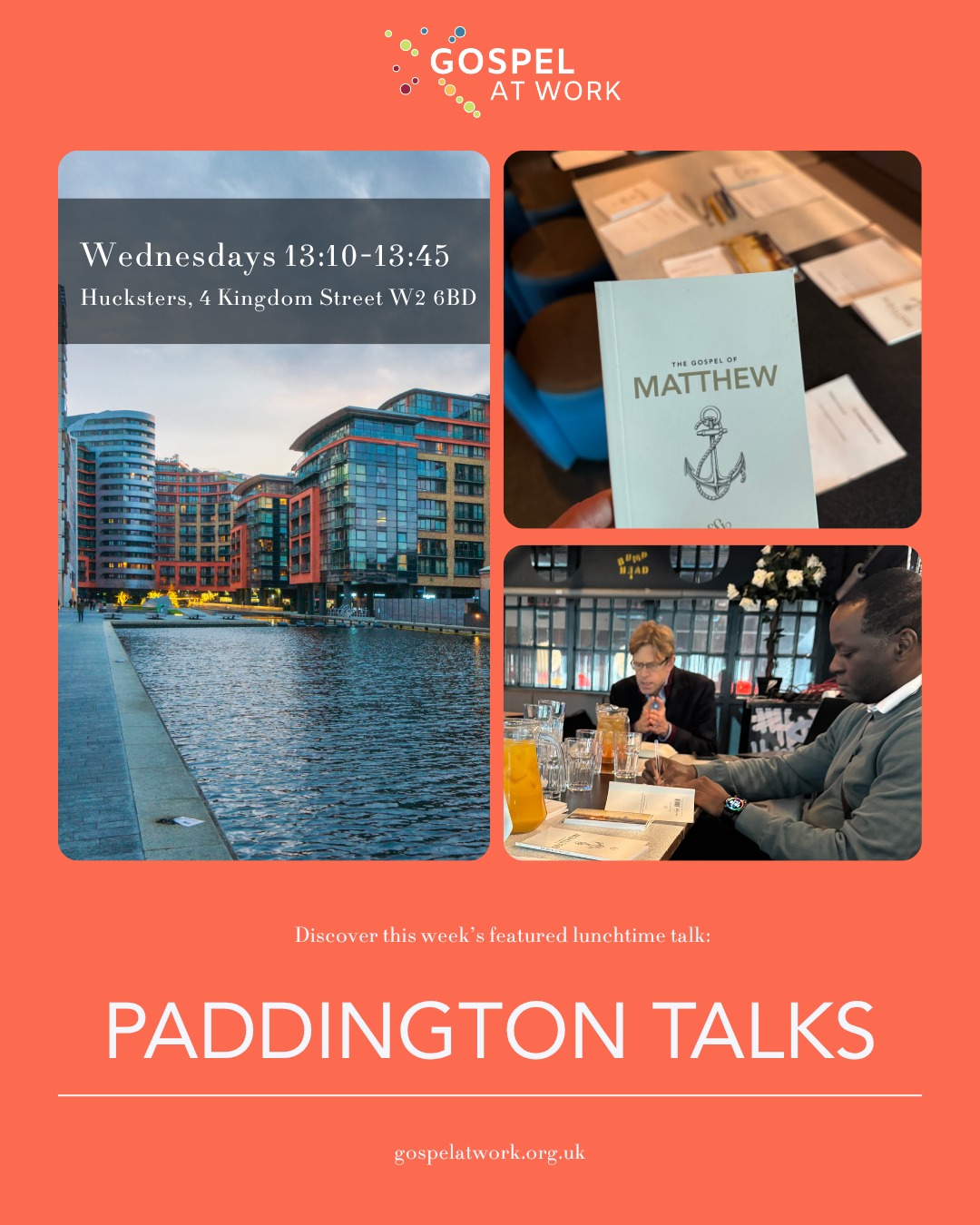 The Paddington Talks... this week's featured lunchtime talk.
Sceptics, enquirers and Christians alike are warmly invited to join us each Wednesday for lunch and a short Bible talk.
Current series: 1 Corinthians: Whose Wisdom?
There are all sorts of people offering new hacks for how to make 2026 the best year of your life yet. With so many different ideas and philosophies, who has the secret to living a good life? Almost 2000 years ago, the apostle Paul wrote to a divided and messy church in Corinth, encouraging them to embrace God’s wisdom rather than the “wisdom of the world”. Join us to see what wisdom this ancient letter can offer us in 2026.
The Paddington Talks are run by a group of Christians who all work in the Paddington area and attend different churches on a Sunday.
⌚ Wednesdays 13:10-13:45
📍Hucksters, 4 Kingdom Street, W2 6BD
✉️ info@thepaddingtontalks.org
🙏 Second Friday of each month, 12:30-13:00 on Zoom
🛜 thepaddingtontalks.org
#gospelatwork #paddington #london #lunchbreak #faithatwork #biblestudy #christianity