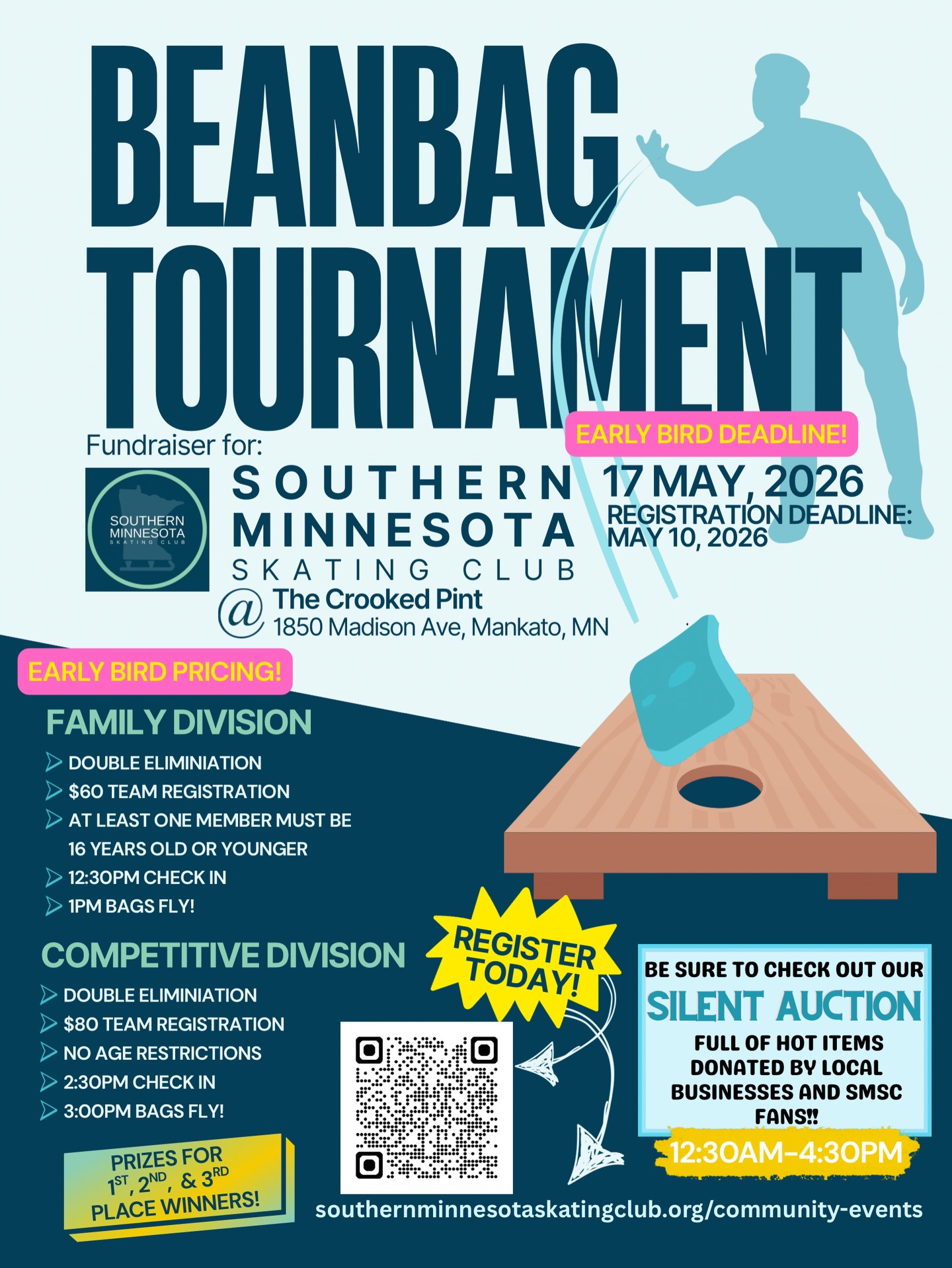 😎⭐️It’s that time again!⭐️😎
Southern Minnesota Skating Club’s annual Beanbag Tournament registration is OPEN! Join us May 17th for a day of fun filled with bags, great food, a stellar silent auction, and amazing people. Don’t delay and register today to take advantage of our early bird pricing! Link in our bio ⭐️