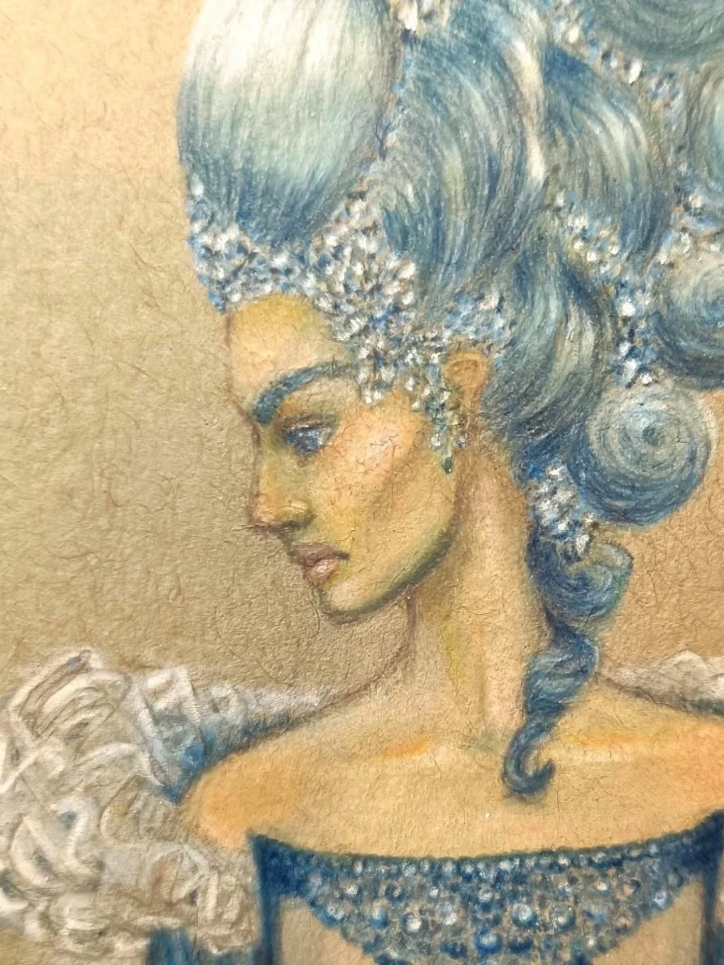#workinprogress I made up this illustration as I went along, it was just supposed to be a quick trial- working with wax and oil based coloured pencils on textured grey paper- but I loved how she turned out, so I worked on it for longer than planned. I'm thinking of turning it into a full scene, maybe she's sitting at an extravagant rococo style dining table with something unexpected on it... 🤔 Will see where it takes me and share the results here when it's done 🤞
#pencilartwork✏️
#rococostyle
#folkloreart