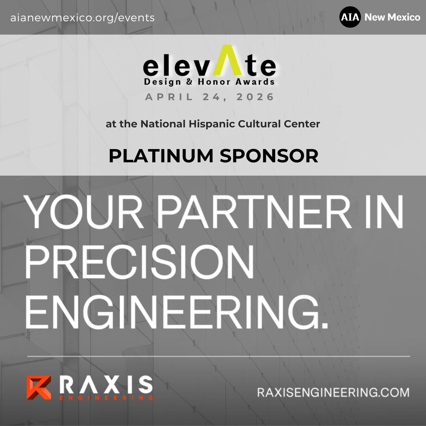 Thank you to your elevAte 2026 PLATINUM Sponsor: Raxis Engineering! Come thank them for their support at the Party on Friday, April 24th.
Link in bio to buy tickets (and find more sponsor opportunities)!
@raxisengineering #awards #leadership #aia #newmexico #design #architecture #design #construction #engineering #aecindustry #aec