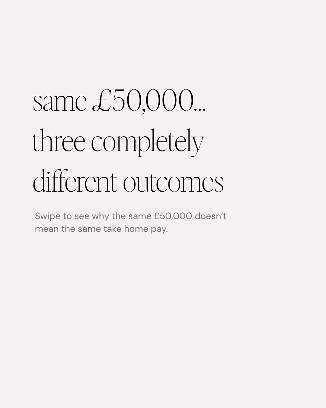 Same £50K, but completely different take home pay depending on how you’re set up. Swipe to see how your earnings will differ depending on if you are an employee, sole trader or a limited company director. 🙌
Please note that these figures do not factor and anything else, for example student loans, child benefit, pension contributions or any other income etc.
#taxes #freelance #womeninbusiness #ukbusiness #womensupportingwomen