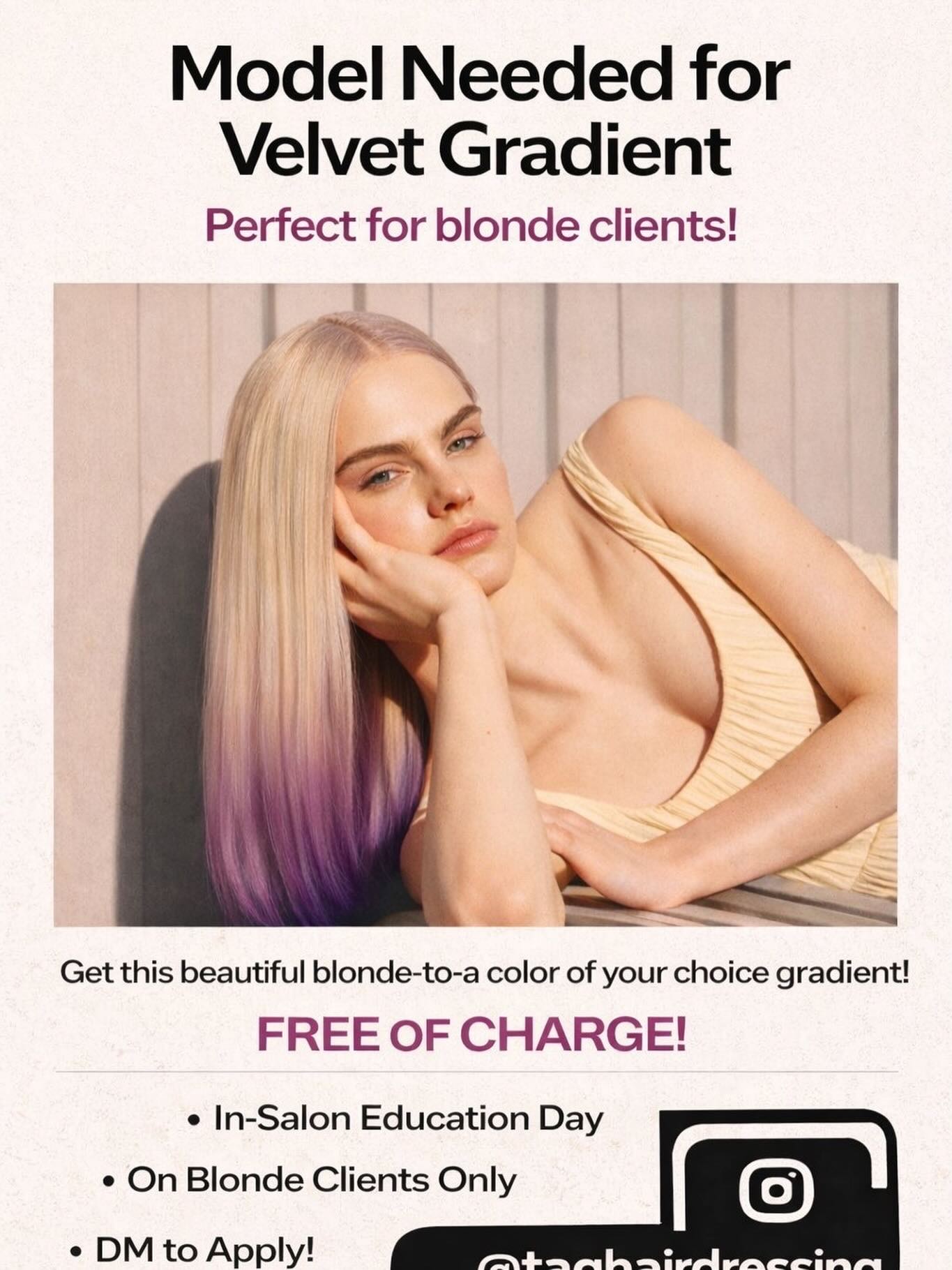 Model needed for in salon education on Thursday 30th April at 2:00 , message if you are interested 💆♀️💕