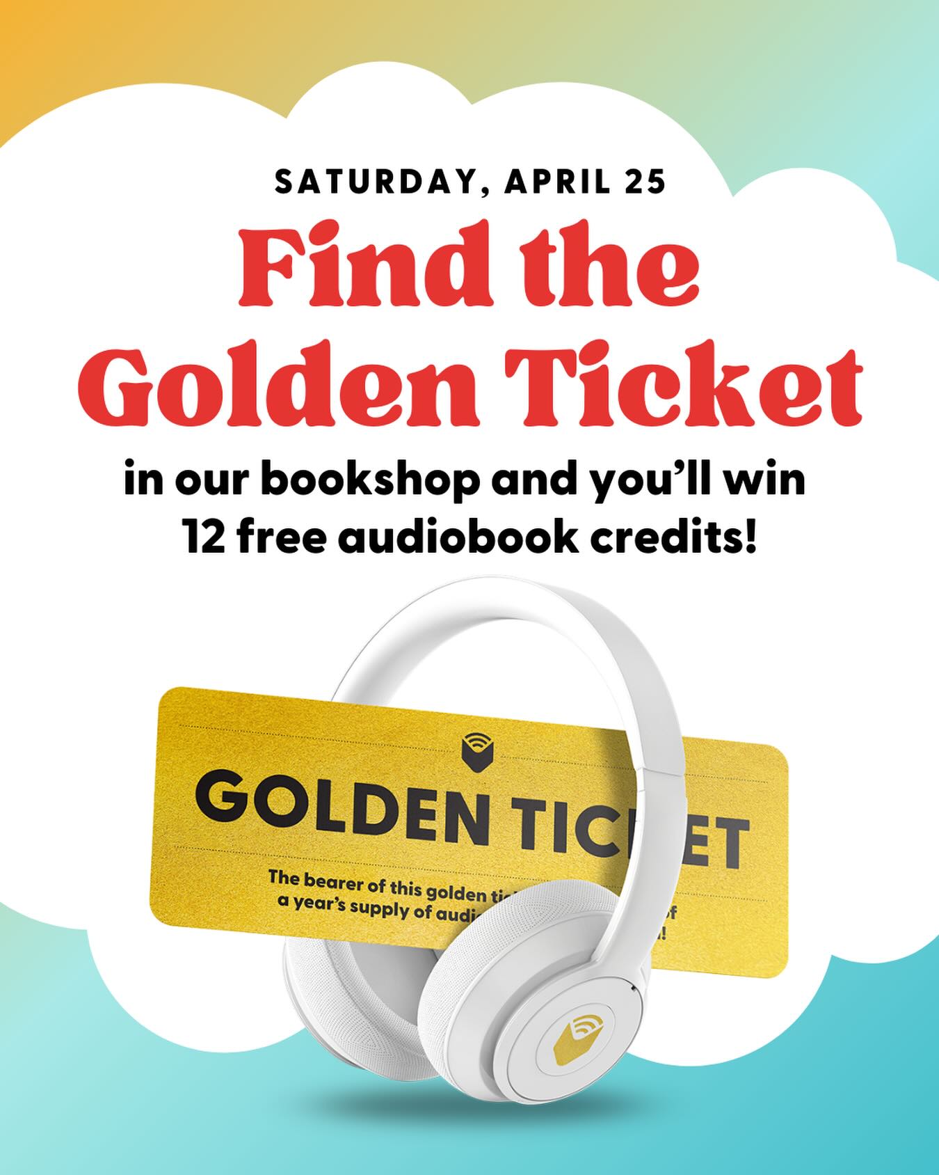A year of free audiobooks? 🎧📖
Yes please! 🤩
Visit the shop on #indiebookstoreday next Saturday, April 25 to find the hidden @librofm Golden Ticket. Whoever finds it wins 12 free audiobooks on Libro.fm, the only audiobook company that profit shares with indie bookstores.