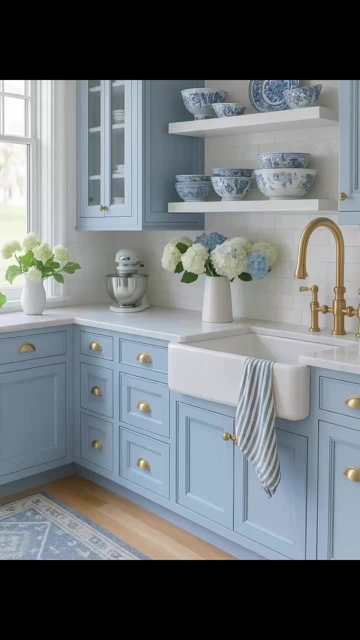 Pale blue with greens look so fresh in a kitchen space
Our new linen tea towels will fit right in