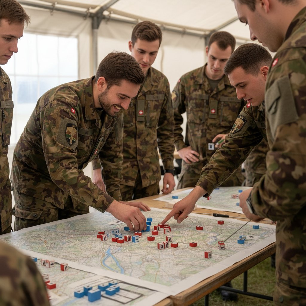 Une table, des officiers, la tension monte. Les blocs avancent, chaque décision compte. Qui prendra l’initiative sur la carte suisse aujourd’hui ?
Plongez dans les coulisses d’une démo tactique, là où la théorie devient action et où chaque geste façonne la mission.
Prêt à vivre la tactique ? Rejoignez la prochaine session ou découvrez plus sur offensivelejeu.com.
Offensive le jeu . parce que la tactique s’apprend mieux quand elle se vit.
—
Ein Tisch, Offiziere, die Spannung steigt. Jeder Block zählt, jede Entscheidung prägt den Verlauf. Wer übernimmt heute das Kommando auf der Schweizer Karte?
Erleben Sie die Dynamik einer Live-Demo – wo Strategie Realität wird und jede Aktion zählt.
Bereit für echte Taktik? Mehr Infos oder Anmeldung auf offensivelejeu.com.
Offensive le jeu . Taktik lernt man am besten, wenn man sie erlebt. ⚔️🗺️