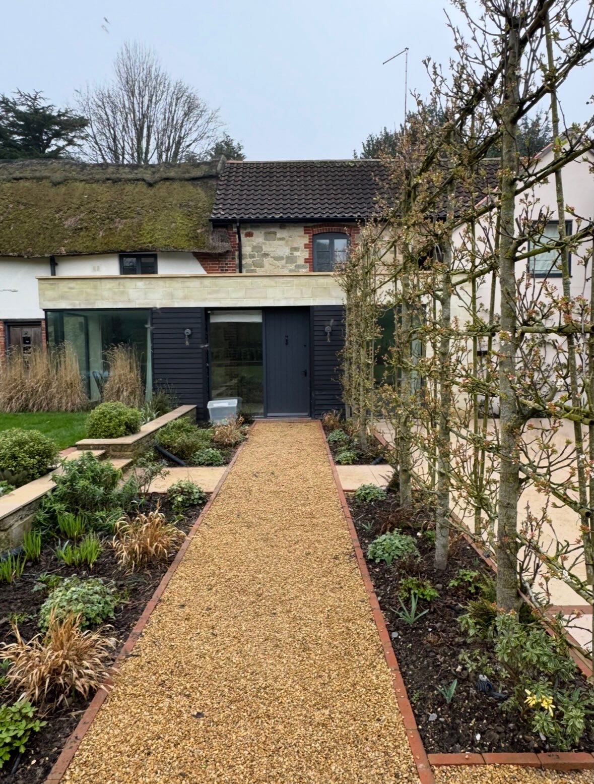 So love watching the progression of these multi tiered Pyrus calleryana ‘Chanticleer’. Flowering the whole way through March. They create a beautiful filigreed screen allowing light through casting lovely shadows. Apple green leaves take over after the profusion of white blossom. A sneak peak at the next gorgeous tree about to spring into life… Sorbus aria Lutescens with is flower just starting to rise out of budded the leaves.#glorioustrees #lovethistimeofyear #gardensecreen #fiboylegardendesign