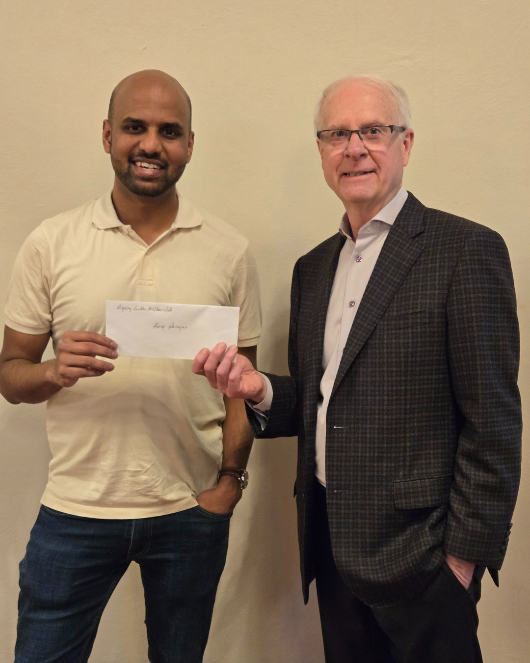 Another winner from the 2026 Kingsway-Lambton Charity Art Show & Sale.
The winner of a cash amount of $150 was presented by Event Coordinator, Robert Yeo to Amay Narayan (left). The Art Buyer's draw was sponsored this year by The Pie Commission.
Subscribe to our newsletter to keep up to date on future events.
#Art Show
#The Pie Commission