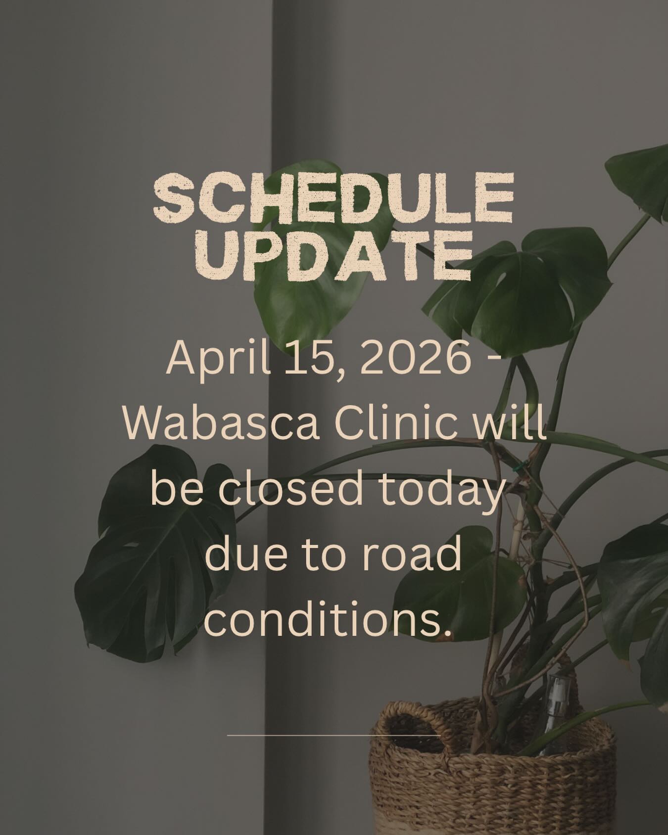 🚧❄️ Wabasca Chiropractic Clinic Update ❄️🚧
Well… is anyone else officially over winter roads and surprise weather swings? 🙃
Due to current road conditions, Wabasca Chiropractic Clinic will be closed today. Your safety (and our team’s!) always comes first, and today’s roads just aren’t cooperating.
We know this time of year can feel like a tug-of-war between winter and spring… but we’re definitely voting for sunshine, dry roads, and no more ice 🙌🌱
If you had an appointment booked, we’ll be reaching out to get you rescheduled as soon as possible. If you were hoping to come in today, feel free to message us and we’ll get you set up for another time.
Stay safe out there—and tell us honestly… are you ready for spring yet?!