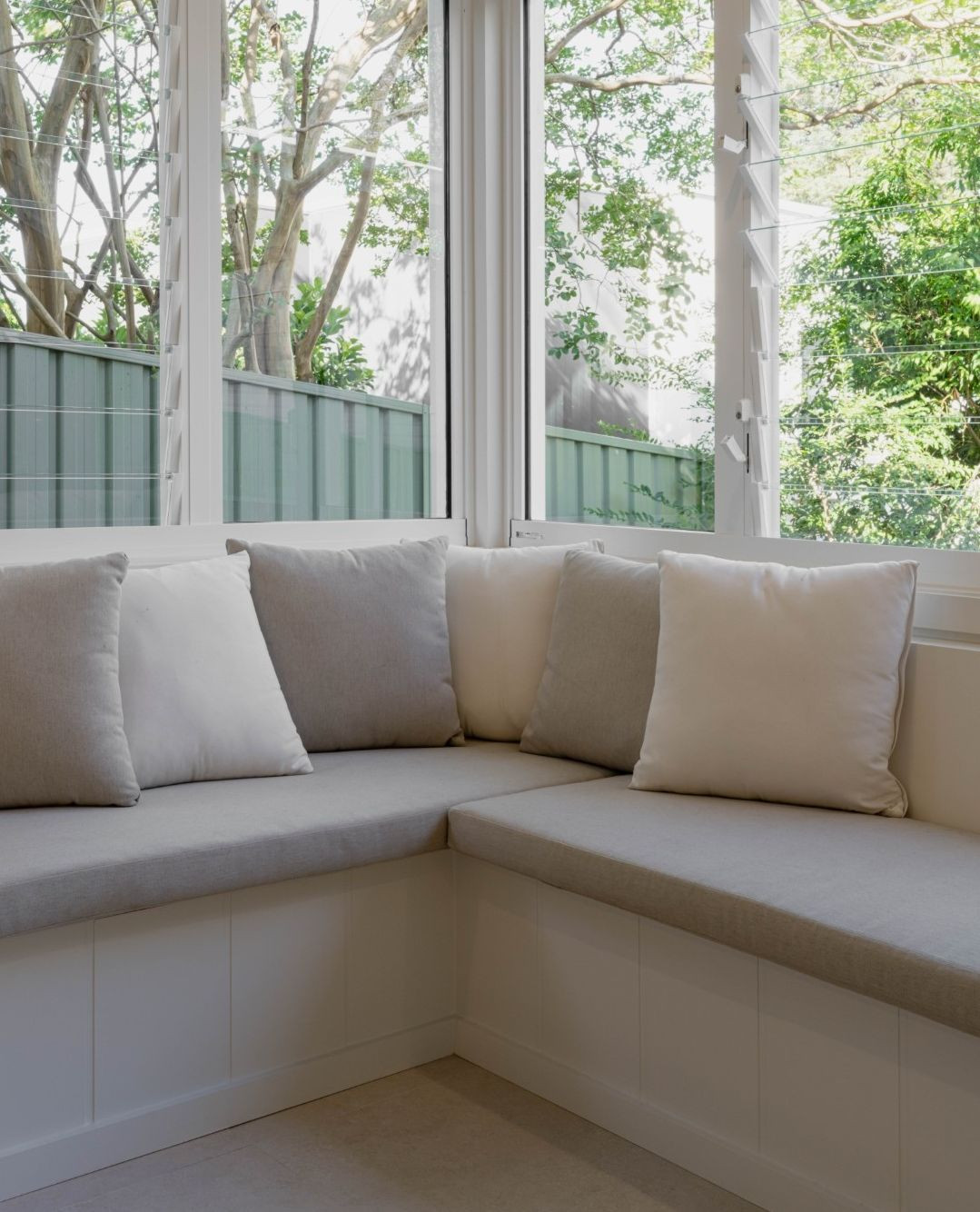 Dining table incoming!
Our clients in Jannali took advantage of a sunny corner in a compact floor plan with built-in banquette seating to create a cosy, sun-drenched dining zone.
A few months of garden growth and this spot will have the most gorgeous, leafy outlook.
==========
Shire Build specialise in new home builds and major renovations including extensions, first floor additions, kitchens, bathrooms and laundries, from design and approvals through to delivery in the Sutherland Shire.