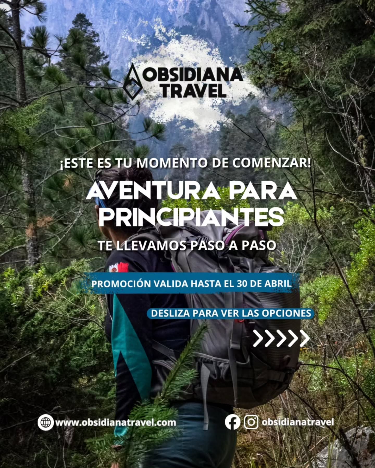 ⛰️AVENTURA PARA PRINCIPIANTES ⛰️
¿Quieres empezar en la montaña pero no sabes cómo?
Este es tu momento 🤍
Creamos experiencias para principiantes
con rutas diseñadas para temporada de lluvias:
🌄 Salidas al amanecer (clima más estable)
🌿 Rutas progresivas para principiantes
🧭 Te llevamos paso a paso (no necesitas experiencia)
✨ Caminatas disponibles:
• Ajusco (amanecer y día)
• Monte Tláloc (al amanecer)
• Puerta del Cielo
• Nexcoalango
• Ermita San Miguel
⚡ PROMOCIÓN PRE-TEMPORADA
Válida hasta el 30 de abril
💰 Precios desde $1200 MXN
👣 Grupos reducidos (máx 10 personas)
---
✨ ¿Cómo reservar?
1. Elige tu ruta y fecha
2. Envíanos DM o WhatsApp
3. Aparta tu lugar con anticipo ( el 50%)
Listo. Tu experiencia queda asegurada.
---
⚠️ Importante:
• Cupo limitado por grupo
• Evaluación climática previa a cada salida
• En caso de condiciones no seguras, se reprograma u ofrece opciones
📌 La promoción aplica reservando antes del 30 de abril
(No acumulable y sujeta a disponibilidad)
---
No es solo la cumbre…
es en quién te conviertes en el camino.
👇 Escríbenos y asegura tu lugar
📱+52 55 1963 4006
🌐 www.obsidianatravel.com
#montetlaloc #ajusco #puertadelcielo #montaña #principiantes