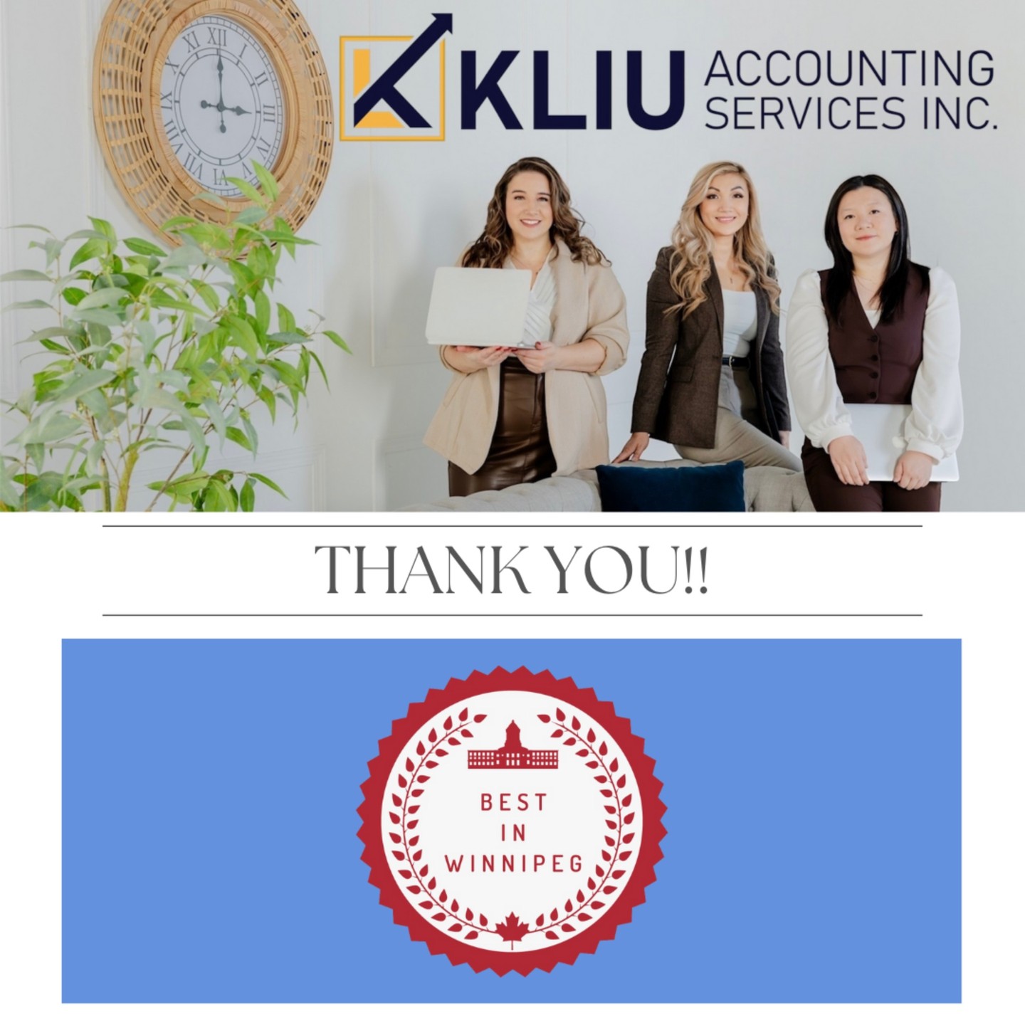 🌟 Drumroll, please! 🌟 We're thrilled to announce that K Liu Accounting Services has secured a prestigious spot among the TOP 5 Tax Consultants in Winnipeg! 🏆💼
🌟 Heartfelt THANKS to our amazing clients! 🙏 Your trust and collaboration have propelled K Liu Accounting Services into the elite ranks of TOP Tax Consultants in Winnipeg! 🏆💼. 🚀✨ Uncover why we're your trusted partners in tax consultation and excellence ➡️ https://www.bestinwinnipeg.com/top-tax-consultants-winnipeg/
*If link does not work, please copy and paste link in your web browser.
CONTACT US today to learn more about our Services or Schedule A Call with one of our Tax & Accounting Specialists on our website (CHECK OUT OUR LINK-IN BIO)
#Bookkeeping #Accounting #SmallBusiness #Winnipegaccountant #Manitobabookkeeper #Manitobaaccountant #accountingservices #bookkeepingservice #CPA #ExploreMB #OnlyInThePeg #smallbusinessaccountant #SmallBusinessSupport #TaxAdvice #taxprofessional #taxspecialist #WinnipegAccountant #winnipegsmallbusiness