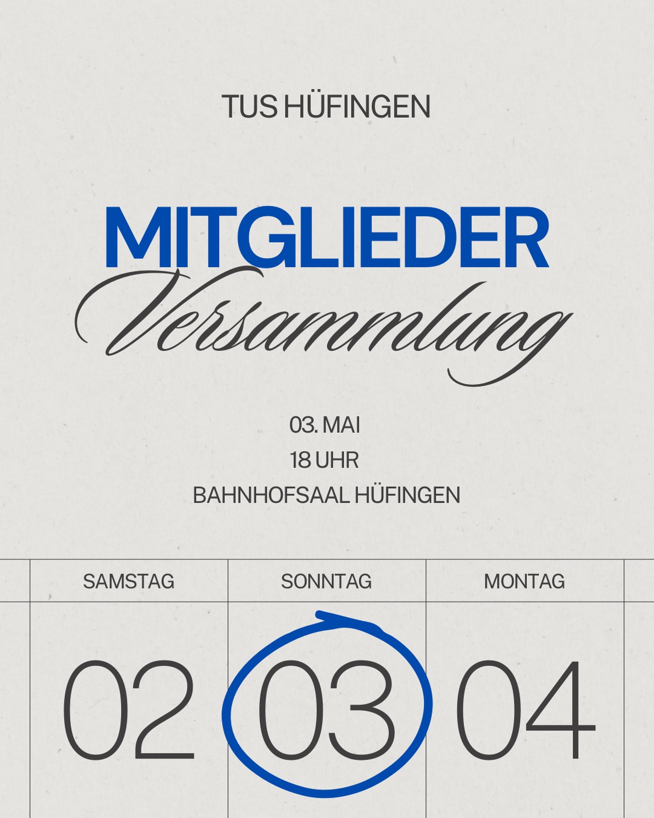 Am Sonntag, den 03. Mai findet unsere diesjährige Mitgliederversammlung statt 😊 Kommt gerne vorbei!