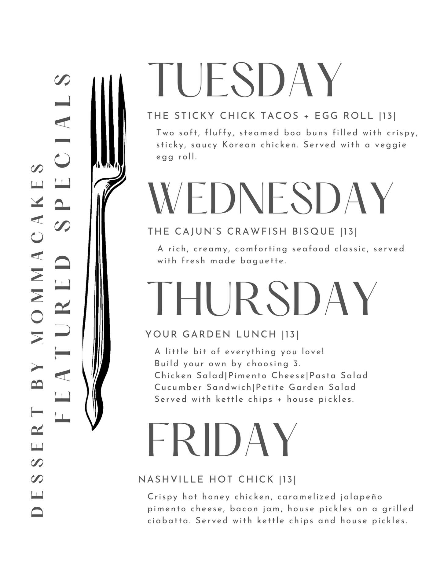 This week’s lunch specials are NOT here to play 😏🔥
⏰ 11–2 only… don’t say we didn’t warn you.
Come hungry. Leave obsessed!
#LunchSpecials #FoodieFinds #EatLocal #SupportLocal #LunchGoals
