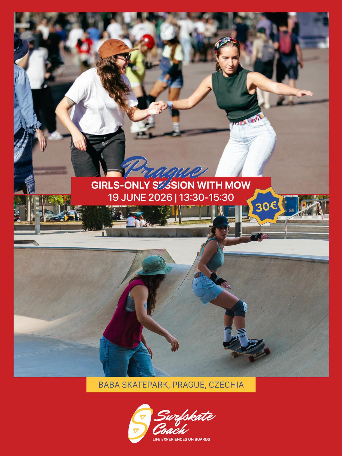 GIRLS/FLINTA SESSION WITH @morasol
This is a girls-only session and it will focus on sharing the experiences of riding and the personal process of learning surfskate.
Mow will discuss body movements and various technical approaches to unlock manoeuvres and tricks. A minimum level is recommended.
The idea is to share a moment in which each participant can learn the process of learning the sport, the global momentum, current trends and spots to surf and surfskate around the world. The goal is to empower girls who want to ride better, providing an intimate and safe space to practice.
June 19th 13:30 to 15:30
SKATEPARK BABA, Prague!
Affordable tickets (30€) available at https://www.surfskate.coach/event-details/prague-surfskate-masterclass
@longisland.boards @surf_dojo