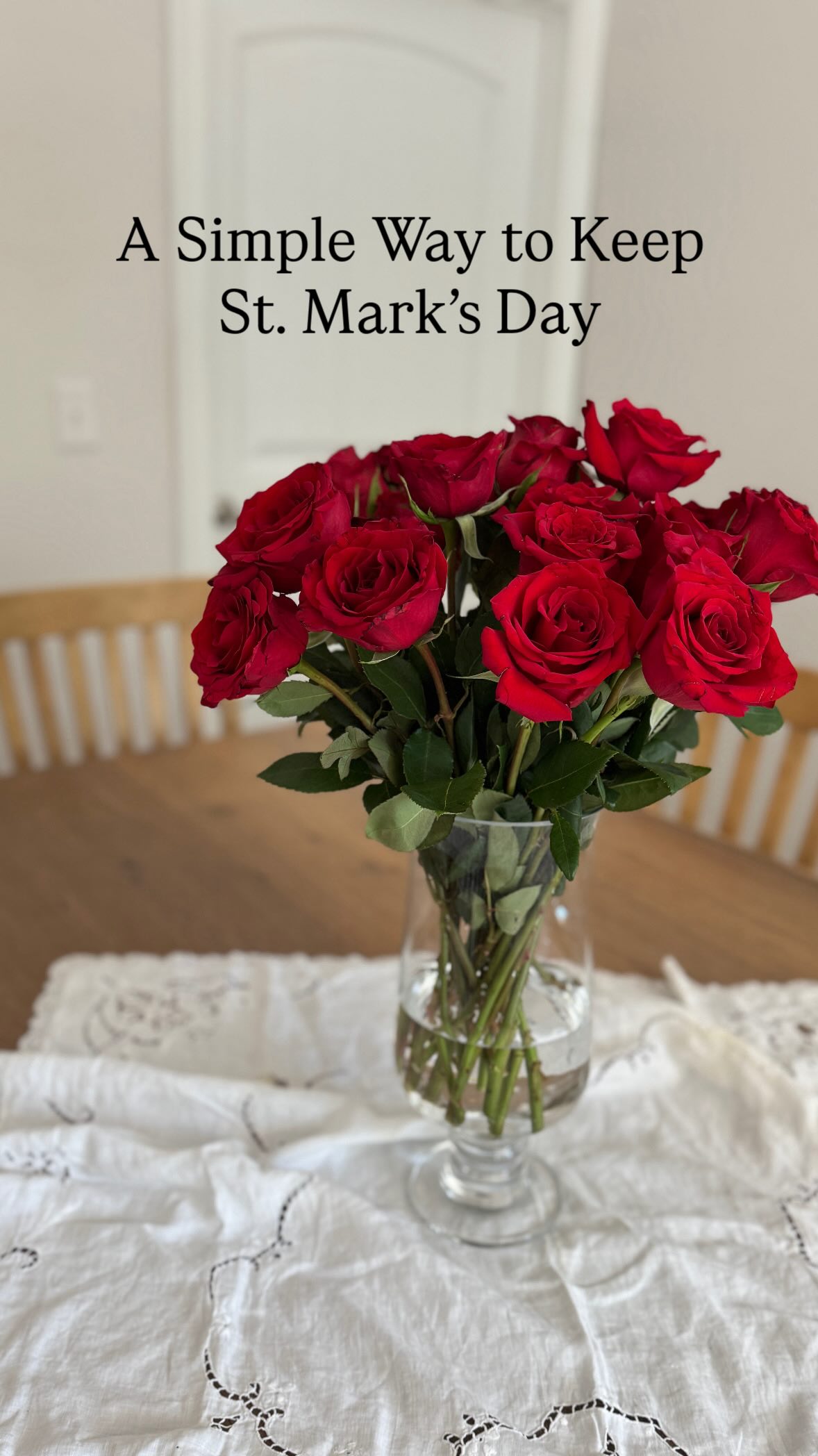 St. Mark’s Day is coming up on April 25th. It’s the special day we celebrate the Gospel writer and follower of Jesus.
In Venice, it became a tradition to give a single rose on this day. A small gesture, carried over time, marking the life of the Church.
This year, I’m trying to keep that at home—not in complicated ways, but in simple ones.
Comment “Mark” to learn more about this special man + meaningful ways to celebrate him in your home.
Let us keep the feast.
.
.
.
.
#stmark #saintmark #gospelofmark #livingliturgically #liturgicalliving