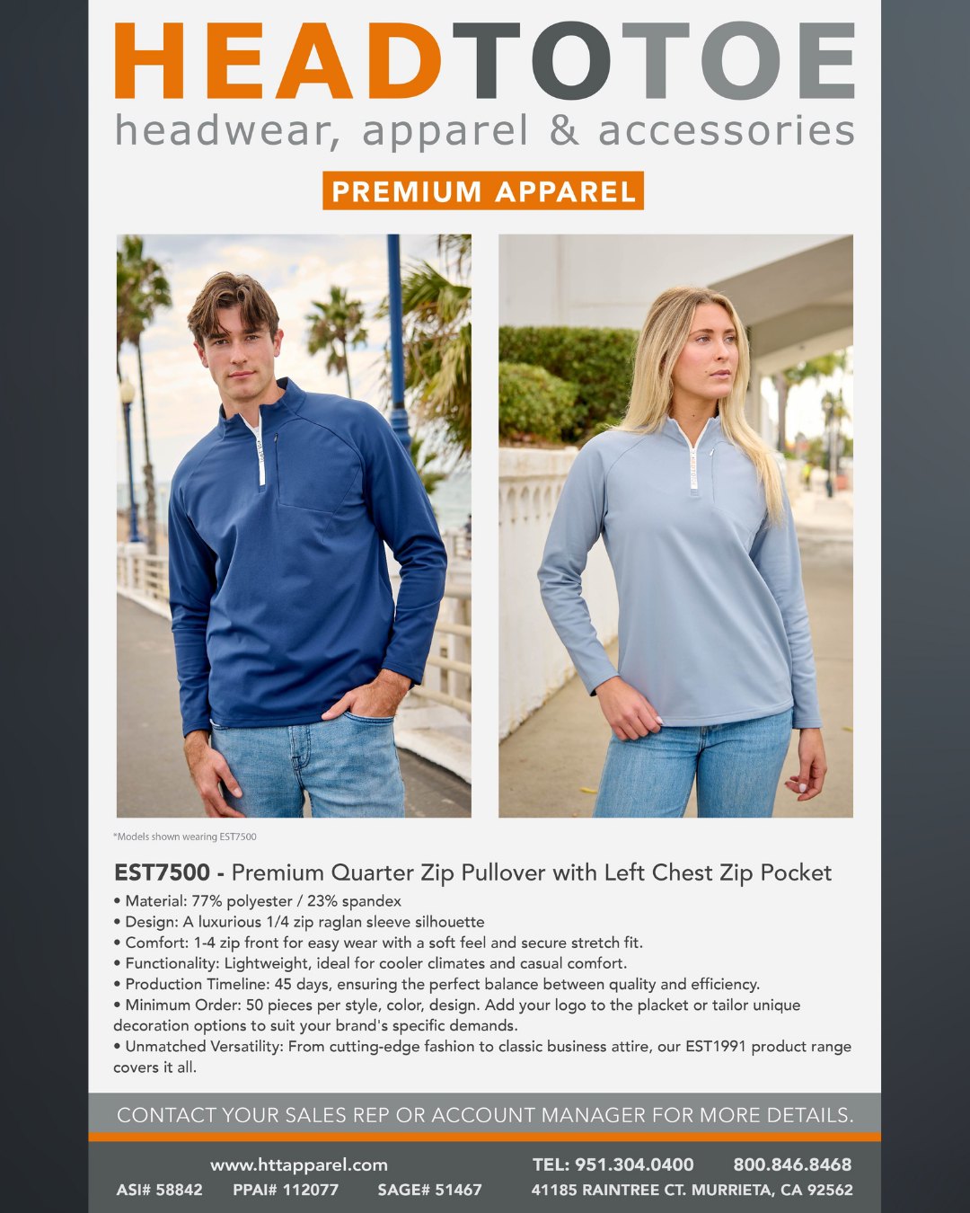 Meet the EST7500 Premium Quarter Zip Pullover, built for brands that want comfort, polish, and everyday versatility. Made with 77% polyester and 23% spandex, this lightweight raglan style delivers a soft feel, secure stretch fit, and a clean 1/4 zip look with a left chest zip pocket.
Ideal for cooler weather, retail-ready programs, corporate apparel, and branded casual wear. Minimums start at 50 pieces per style, color, and design, with custom logo placement on the placket and decoration options tailored to your brand.
Production timeline is 45 days. Contact your sales rep or account manager for more details, or visit httapparel.com to start your order.
#BrandBuilders #CorporateStyle #QuarterZipPullover #CustomApparel #BrandedGear