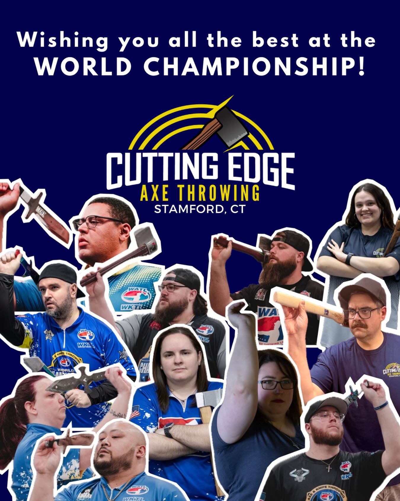 Welcome back to Worlds Wednesday! 🪓 🌎 🗡️ The World Axe and Knife Throwing Championship will be this weekend! We are so proud of all of the people who will be representing Cutting Edge Axe Throwing there! Good luck to all our throwers! #watl #wktl #axethrowing #knifethrowing