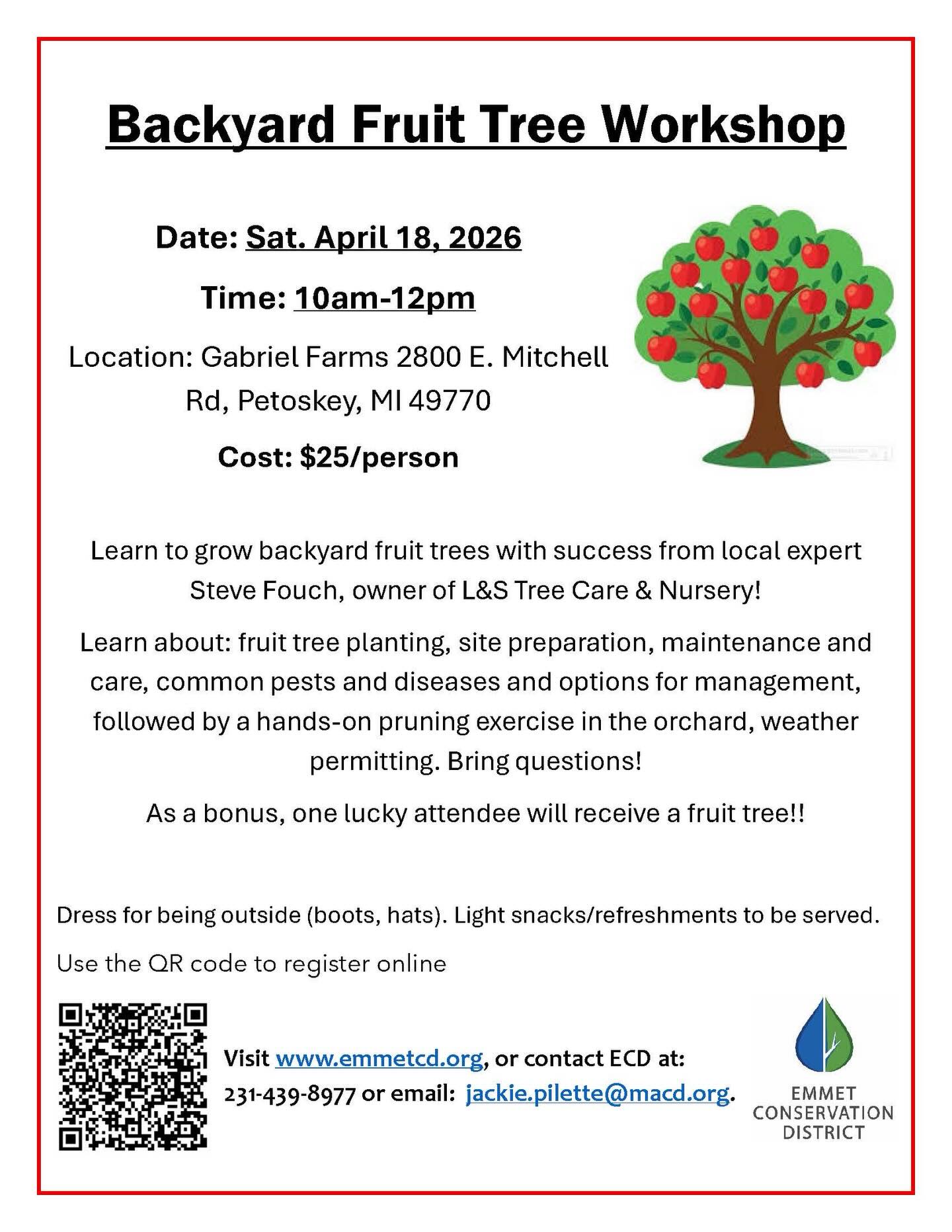 Excited to host a backyard fruit tree workshop this Saturday in the upper barn area! Come learn how to plant, maintain, and enjoy your own fruit tree for decades! Scan the QR code or sign up on the links shown! Hope to see you all out at the farm this Saturday!