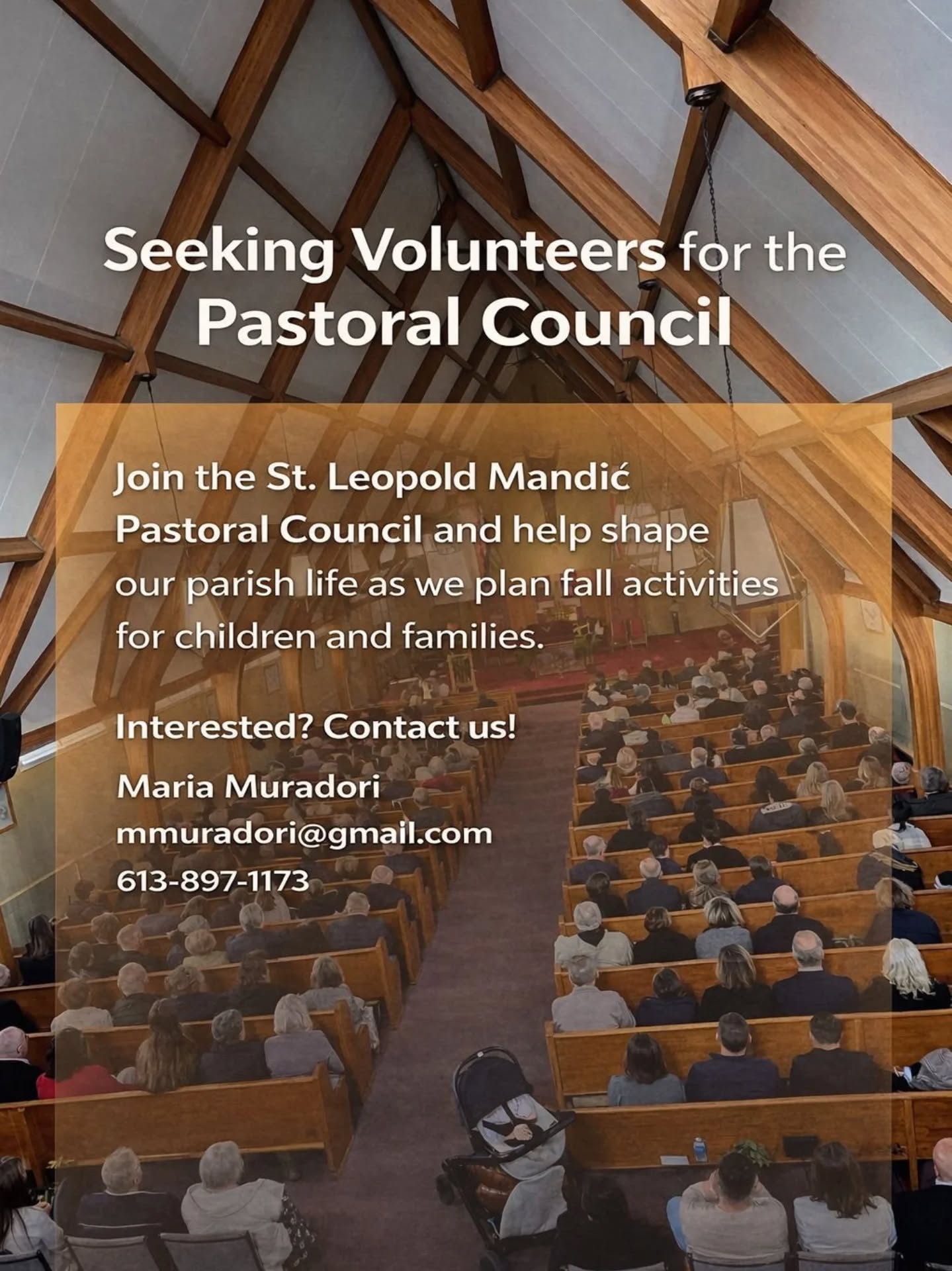 🇨🇦 We are looking for community members interested in participating in the St. Leopold Mandić Pastoral Council. This is a wonderful opportunity to participate, listen, and learn—especially as we begin planning children and family activities for the Fall.
If you are interested or would like to learn more, please get in touch with us
mmuradori@gmail.com / 613‑897‑1173
We would love to hear from you!
🇭🇷Tražimo volontere za Pastoralno vijeće
Tražimo članove zajednice koji su zainteresirani za sudjelovanje u Pastoralnom vijeću sv. Leopolda Mandića.
Ovo je prekrasna prilika za uključivanje, slušanje i učenje — posebno dok započinjemo planiranje aktivnosti za djecu i obitelji za jesen.
Ako ste zainteresirani ili želite saznati više, slobodno se javite:
mmuradori@gmail.com / 613-897-1173
Radujemo se vašem javljanju!
#ParishLife #VolunteerOpportunity #PastoralCouncil #Community #StLeopoldMandic FaithInAction
